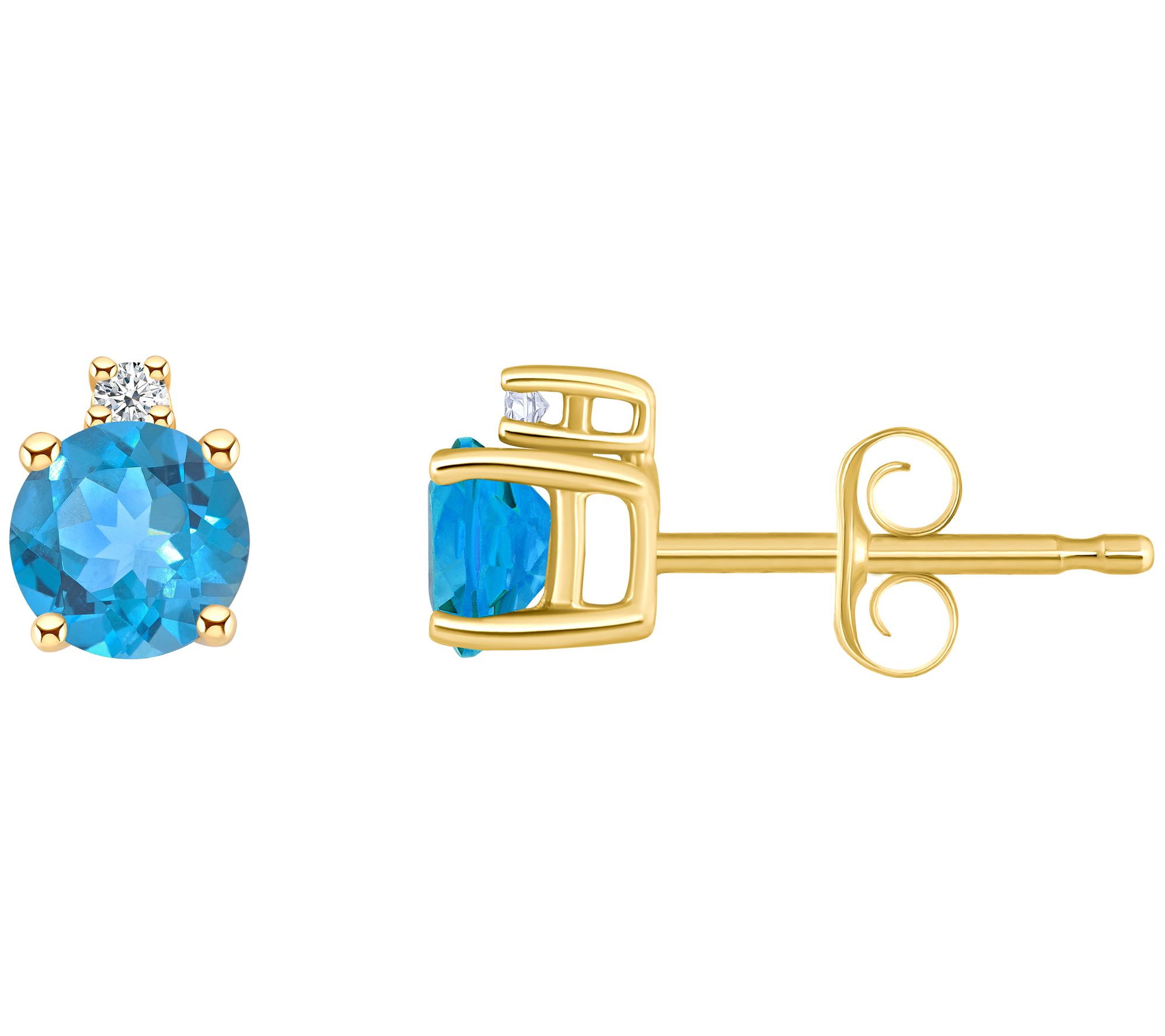 14K Round 0.65 cttw Blue Topaz & Diamond Ac cent Earrings
