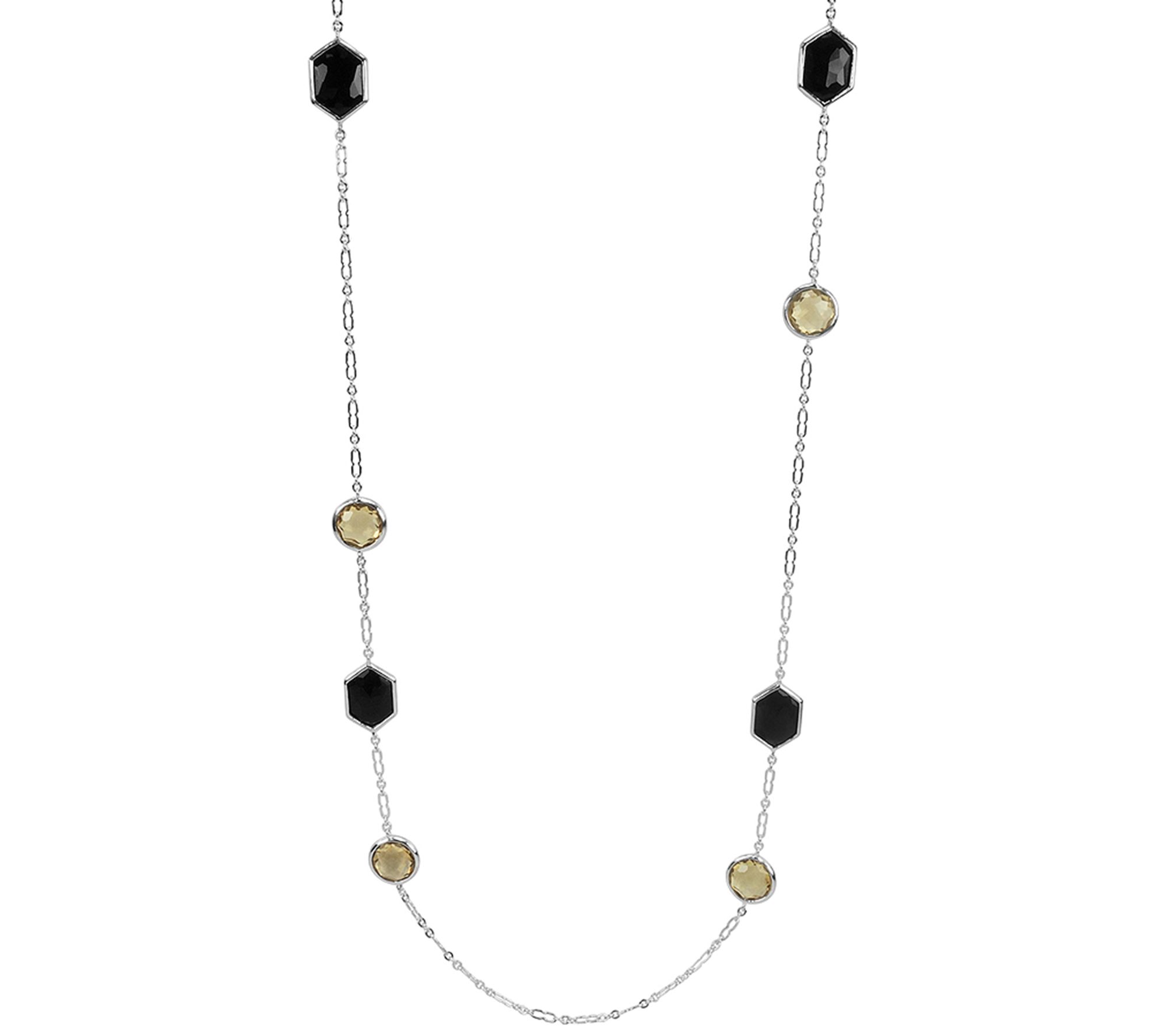 Sterling Black Onyx & Champagne Quartz 34" Station Necklace
