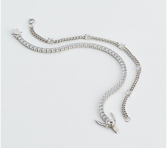 Diamonique Tennis & Curb Link Layered Bracelet Set Sterling Silver