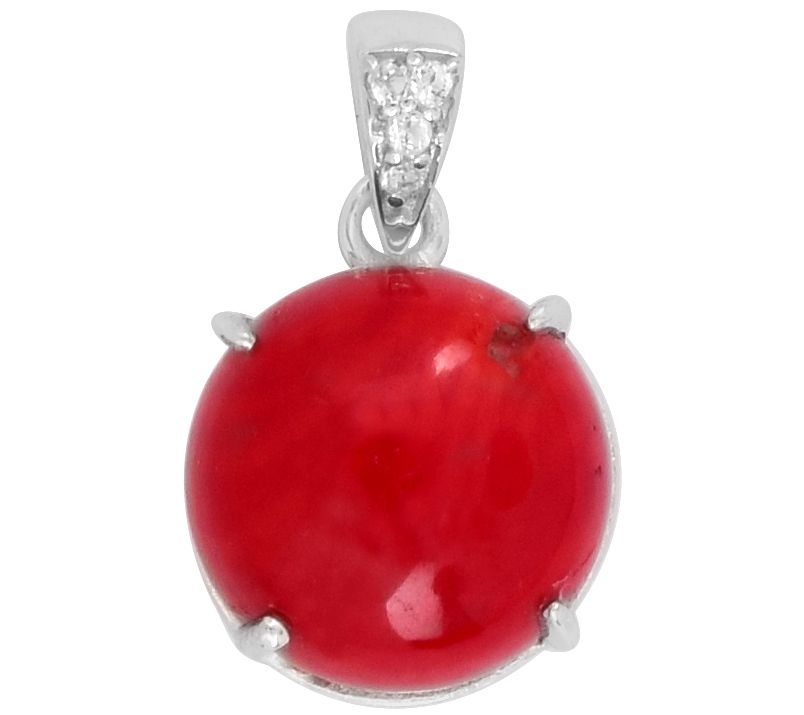 Sterling Sterling Red Bamboo Coral & White Topaz Pendant
