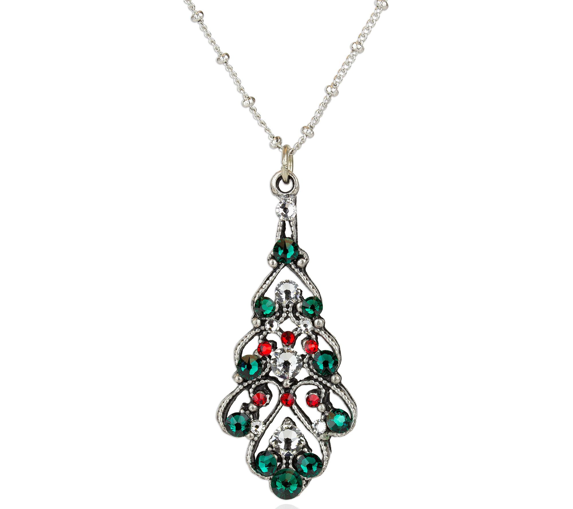 Anne Koplik Crystal Christmas Tree Pendant w/ C hain