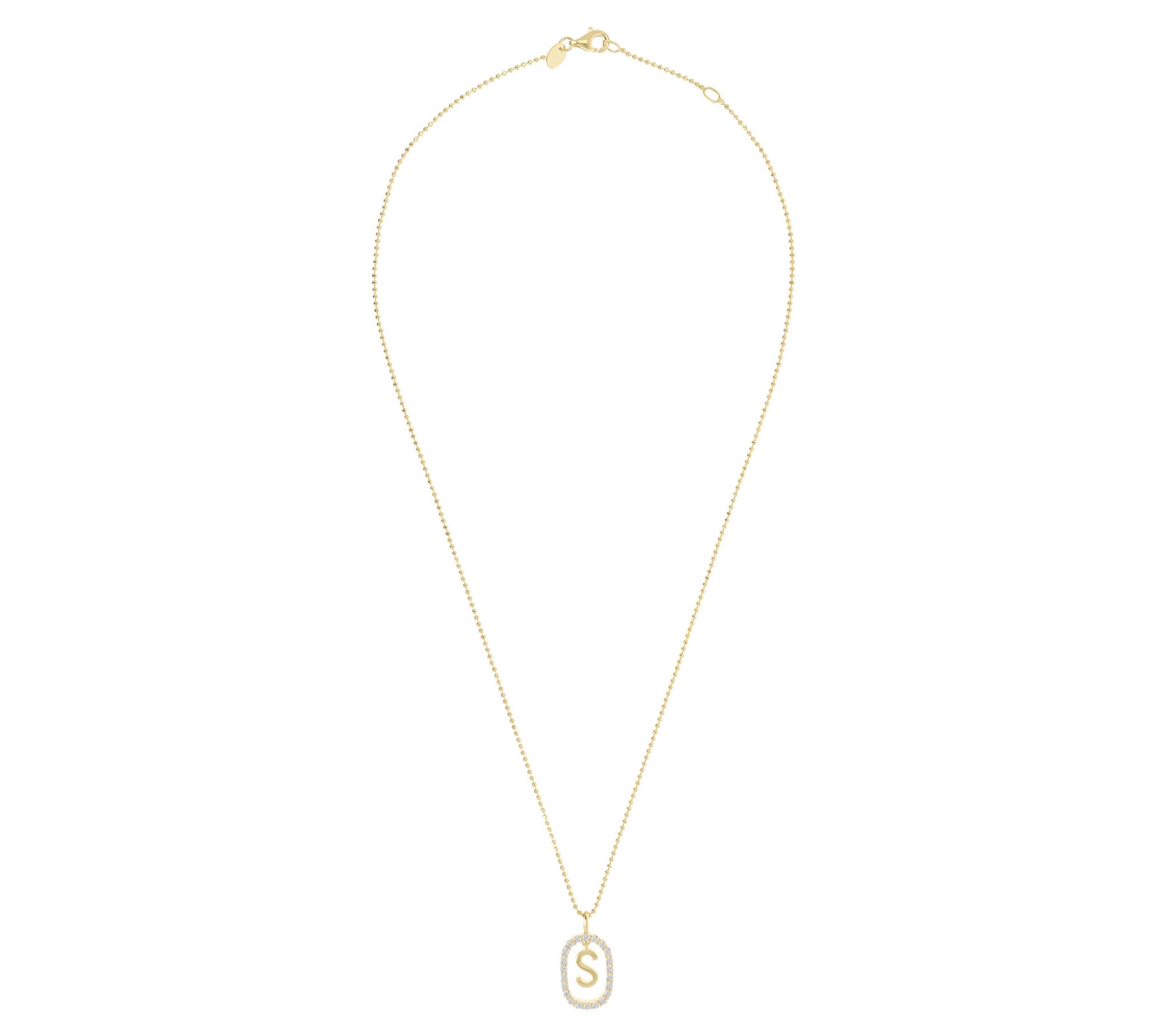 Diamonique Initial Pendant w/ Chain, 14K Gold Clad - QVC.com