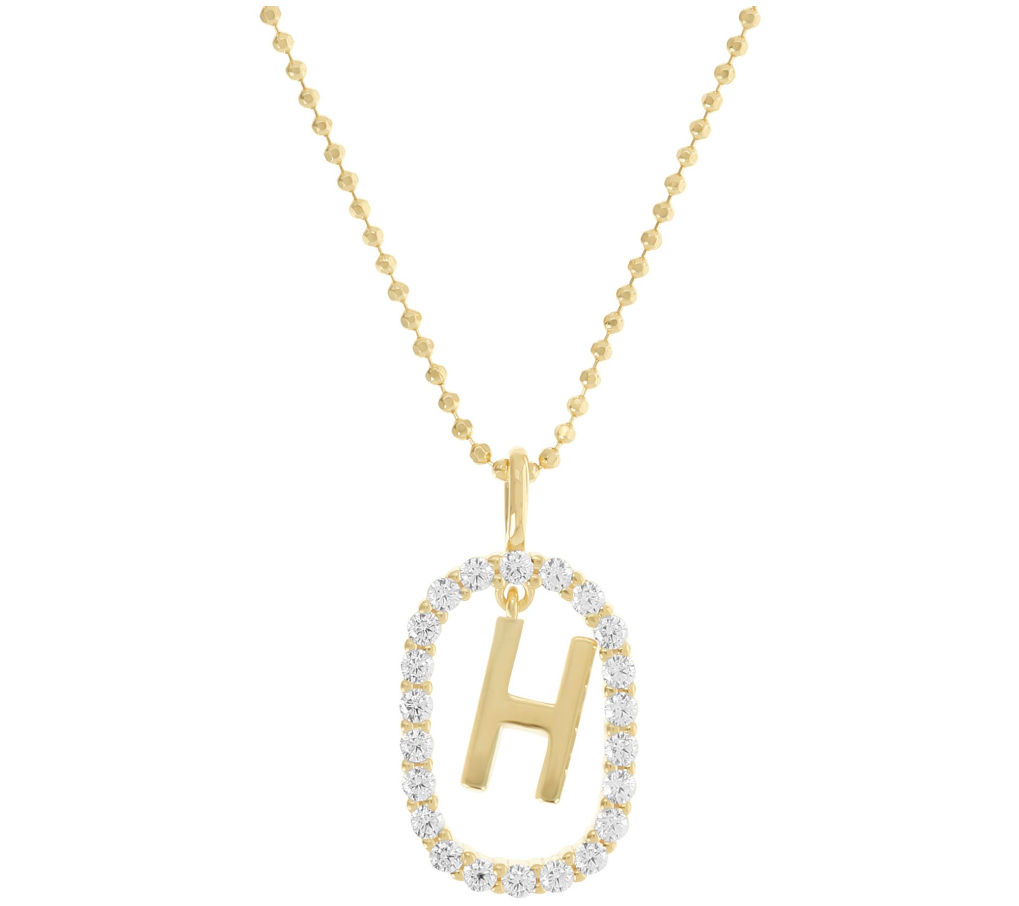 Diamonique Initial Pendant w/ Chain, 14K Gold Clad