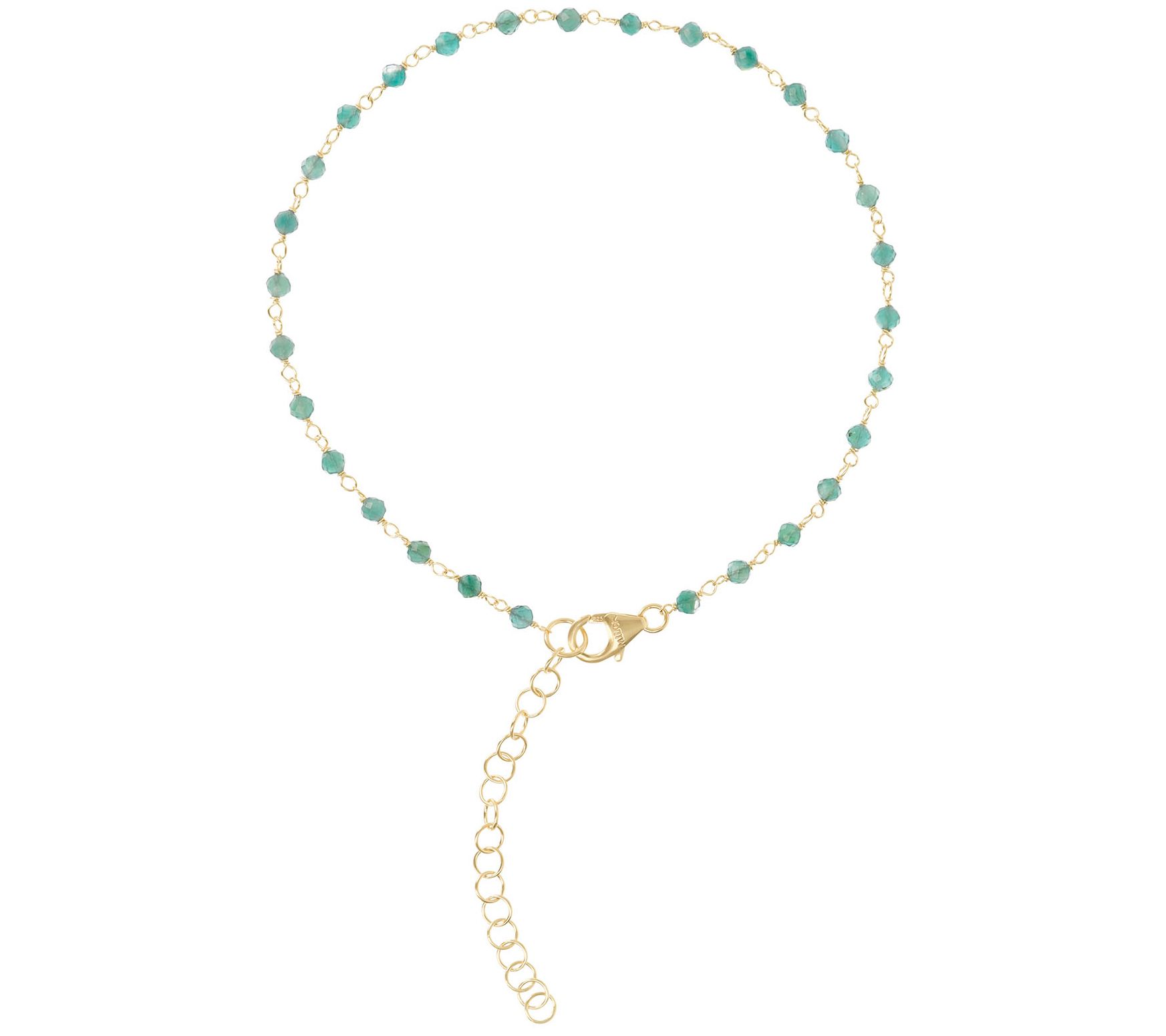 Italian Silver Gemstone Bead Ankle Bracelet, 18 K Gold-Plated