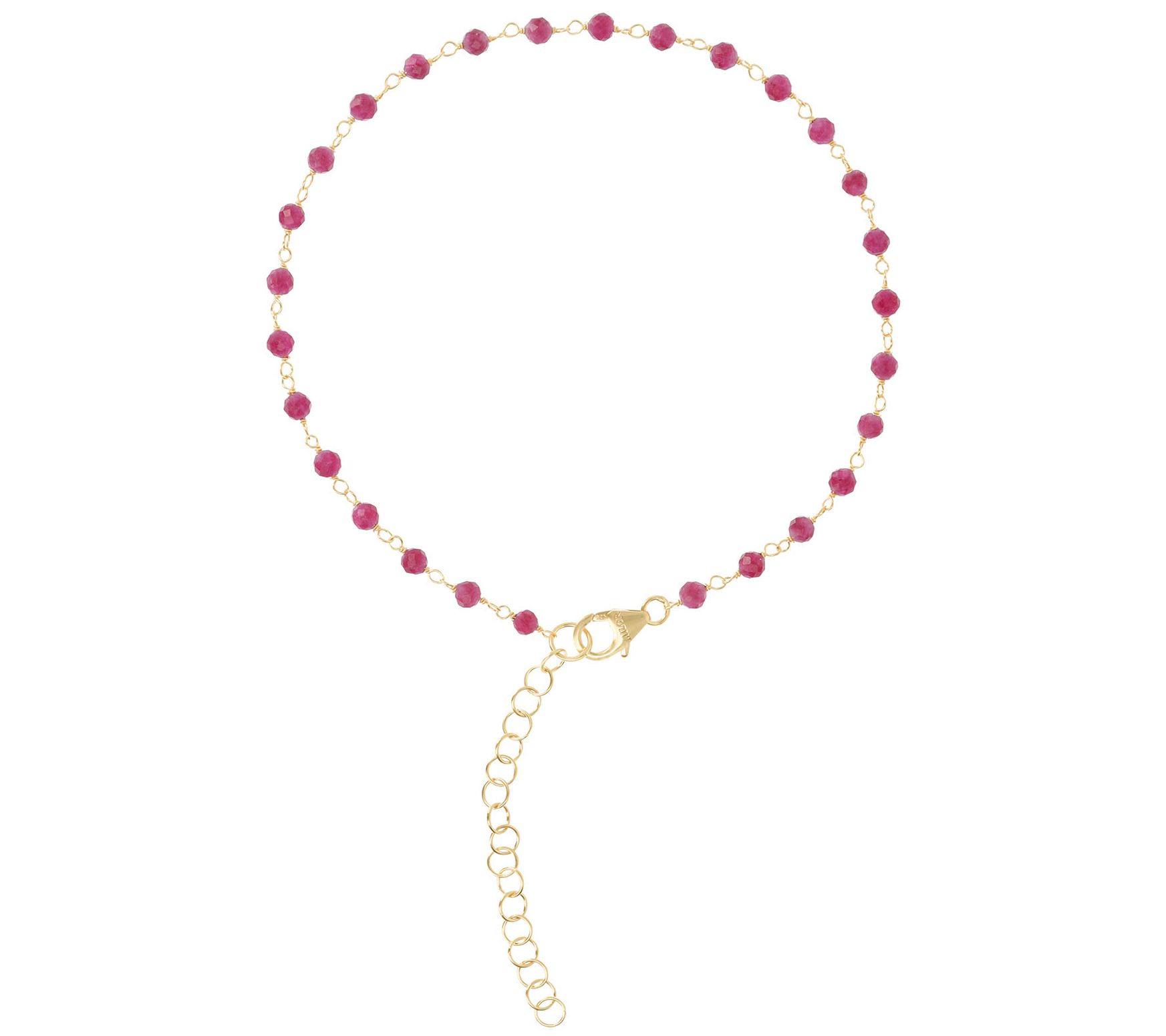 Italian Silver Gemstone Bead Ankle Bracelet, 18 K Gold-Plated