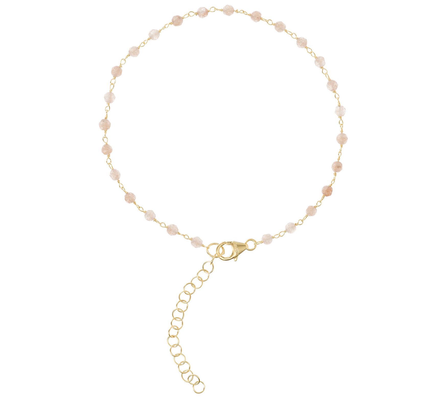 Italian Silver Gemstone Bead Ankle Bracelet, 18 K Gold-Plated