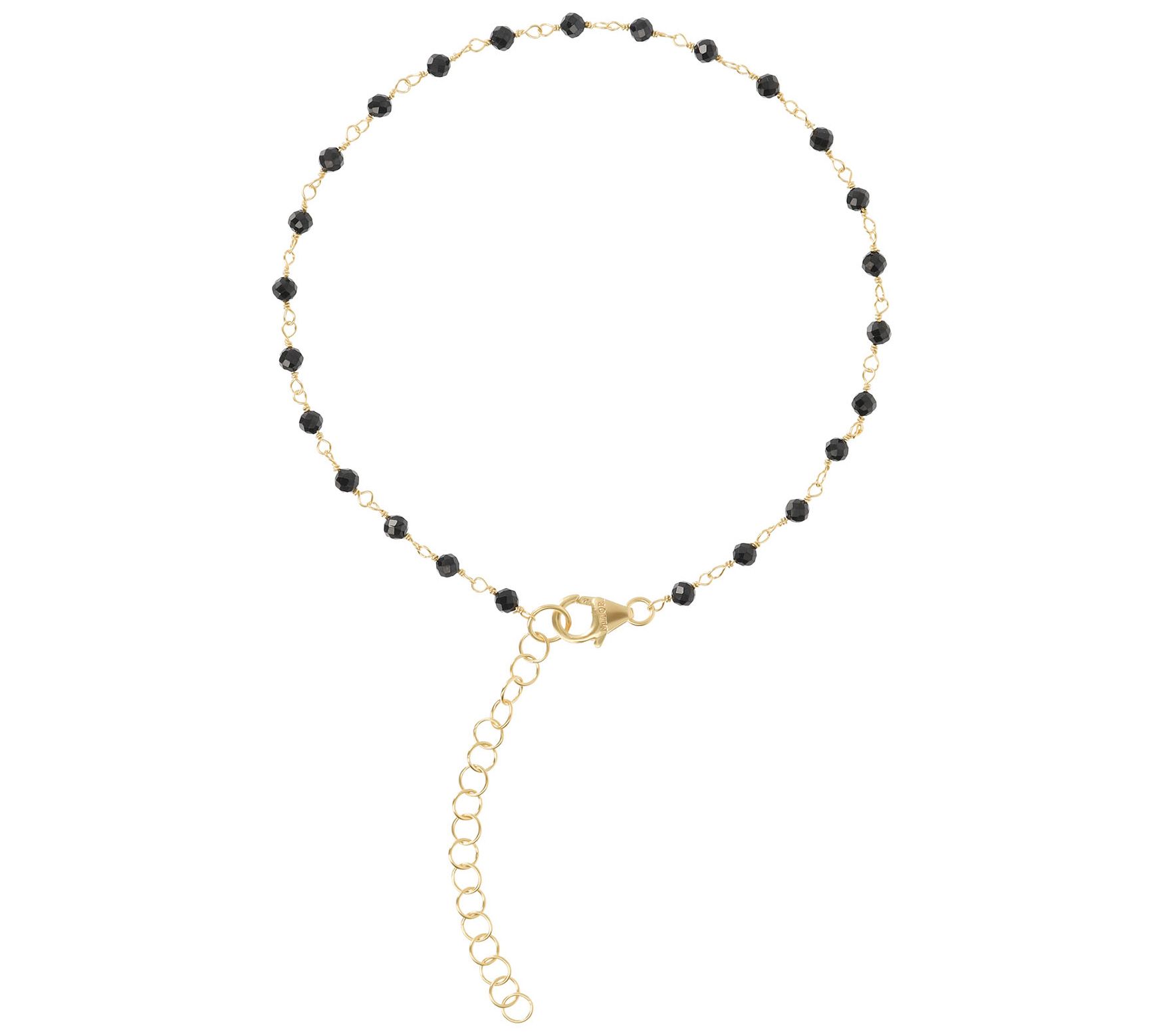 Italian Silver Gemstone Bead Ankle Bracelet, 18 K Gold-Plated