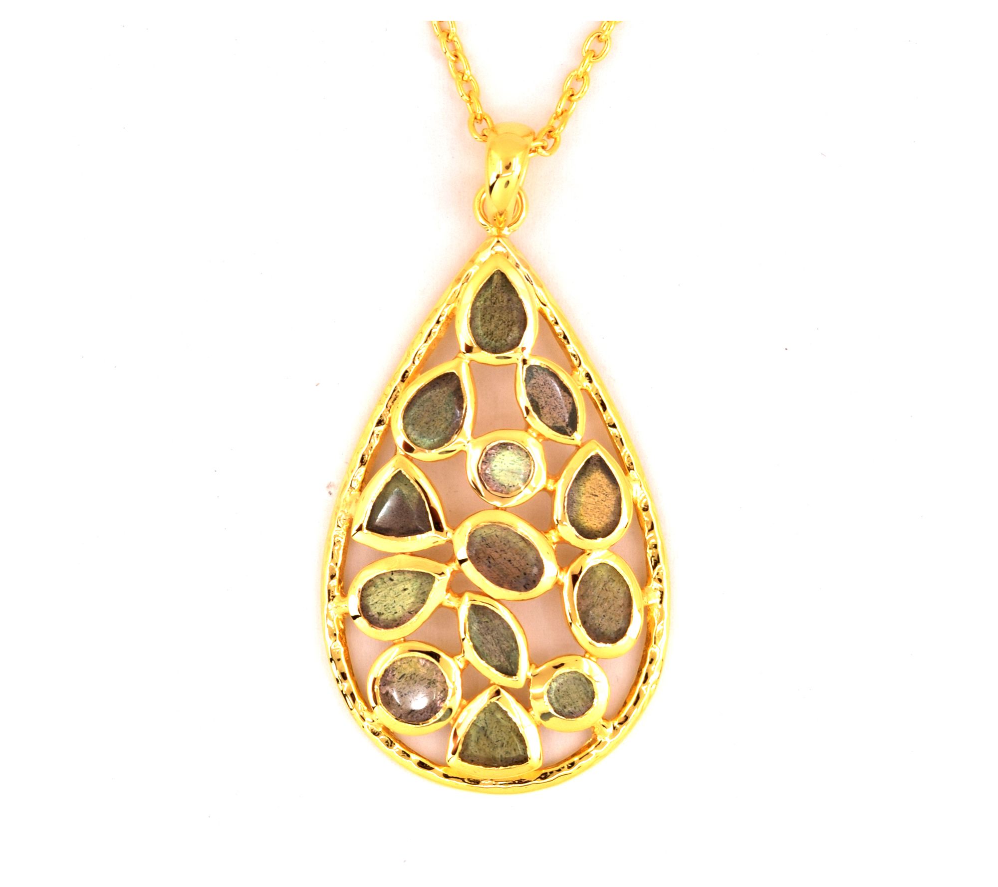 Affinity Gems, Labradorite Drop Necklace, 14K G old Plated