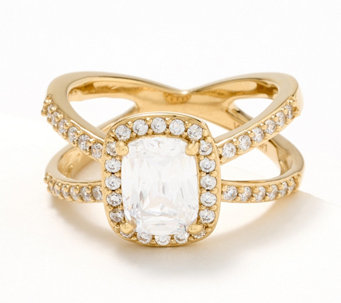 Diamonique Halo Engagement Ring, Choice of Fancy Cuts, 14K Gold Plated - J420003