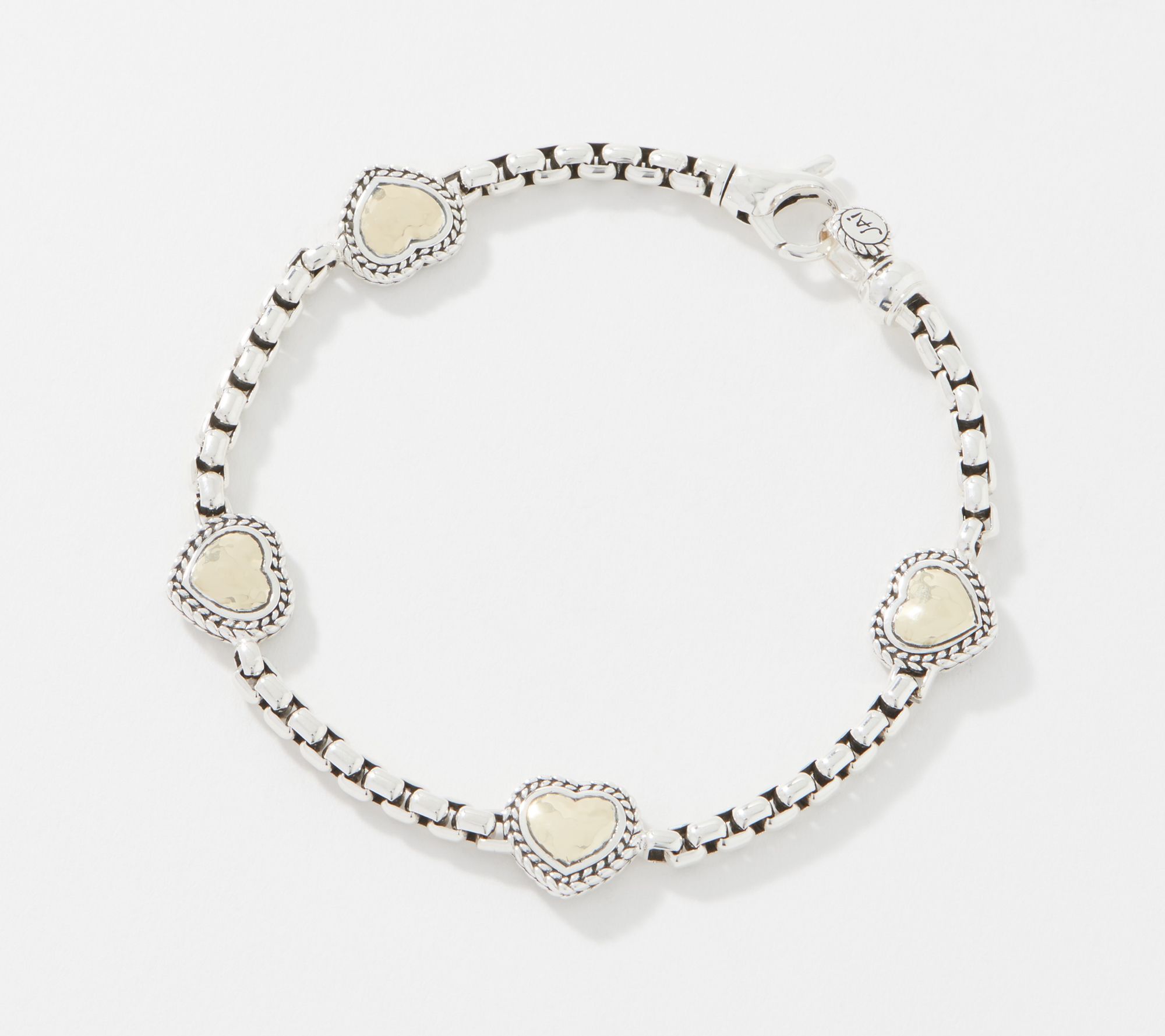 JAI Sterling Silver & 14K Figurative Box Chain Bracelet 