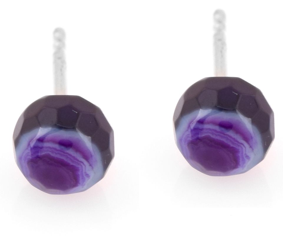 Sterling Silver Purple Band Chalcedony Stud Earrings
