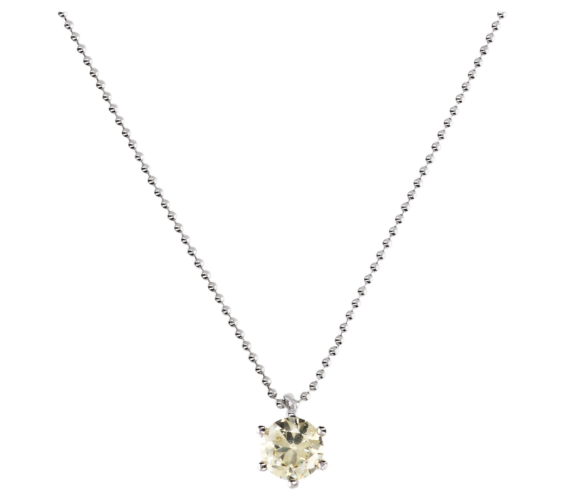 Diamonique Solitaire Pendant w/ Ball Chain, Ste rling