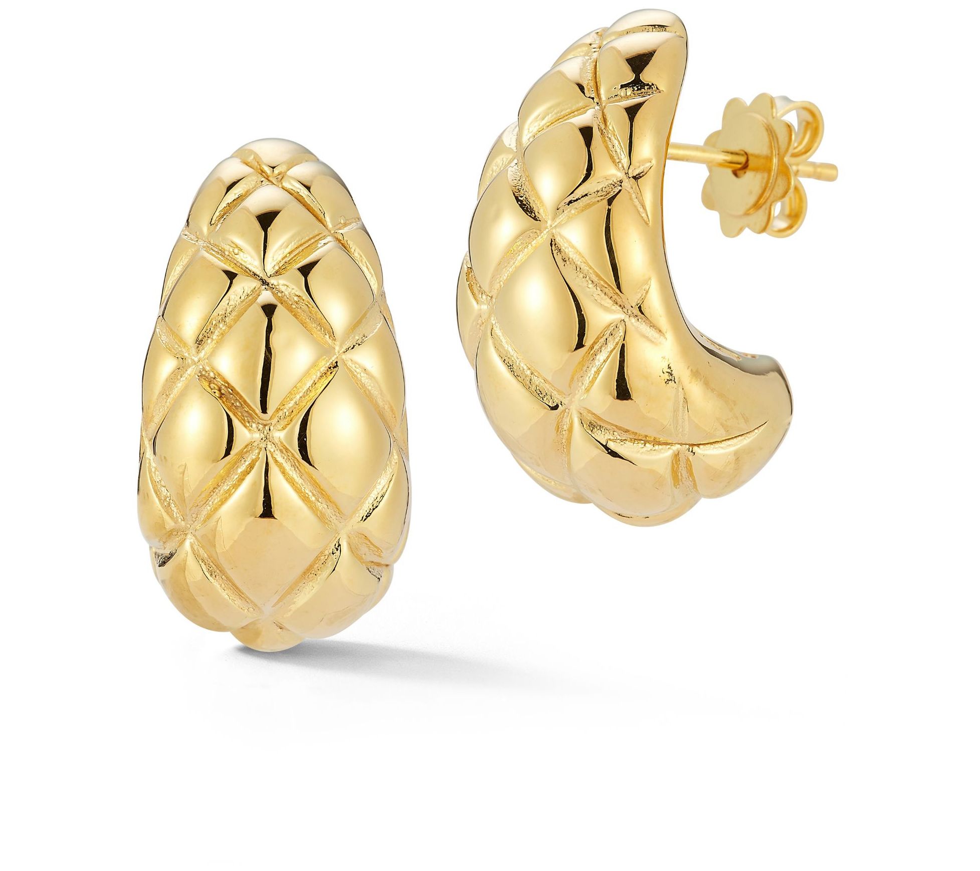 Italian Silver Hollow Quilted J Earrings, Sterling