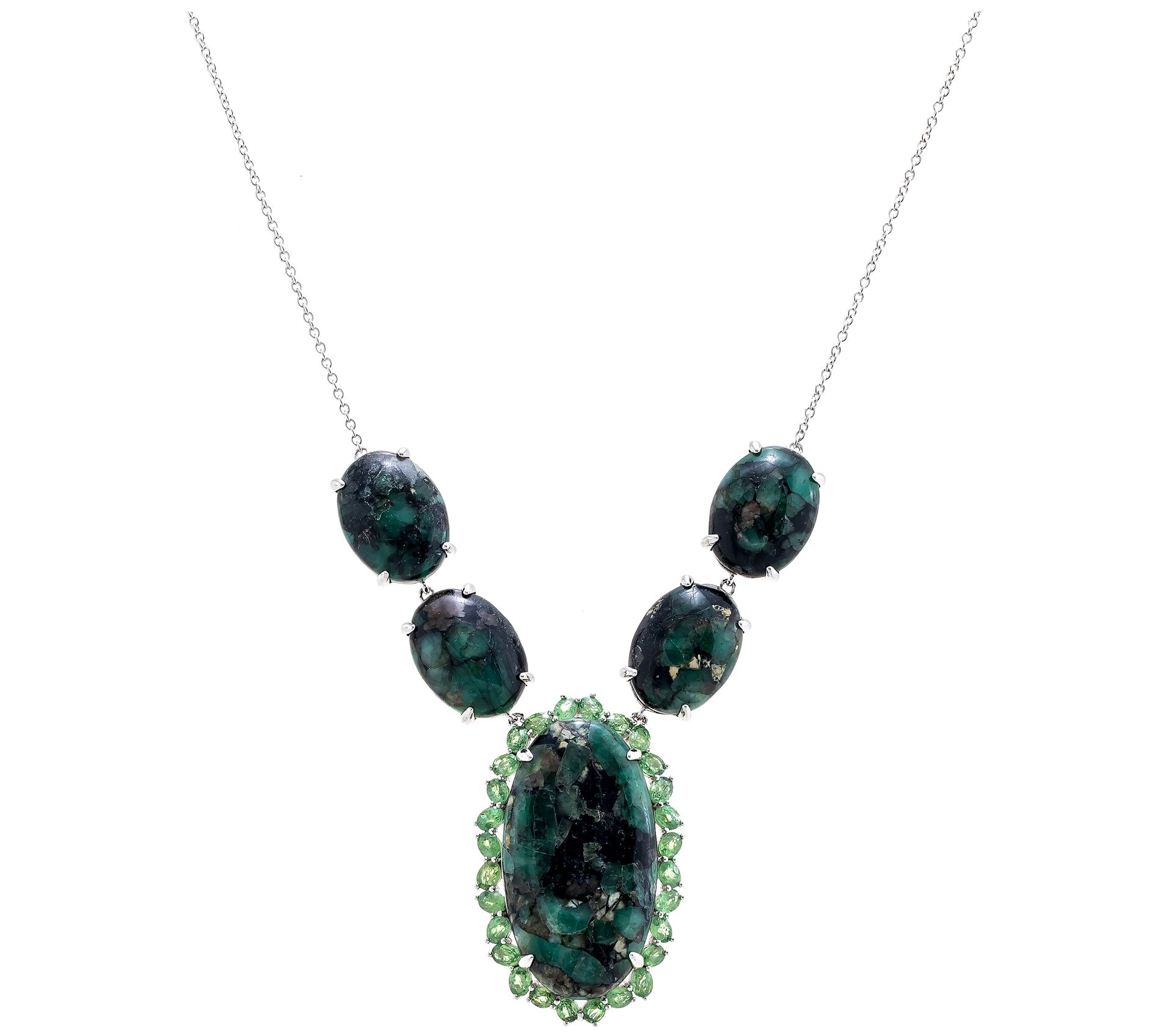 Affinity Gems Emerald Station Neckalce, Sterling Silver