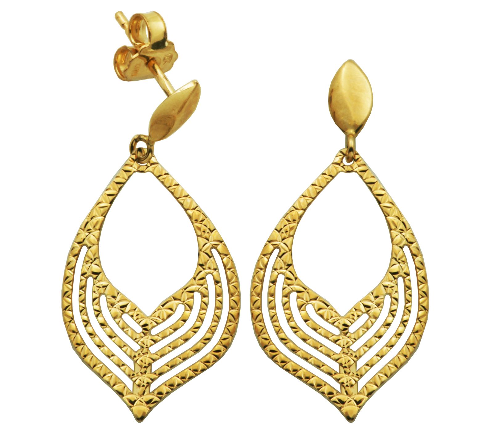Teardrop Textured Dangle Post Earrings, 10k Yellow Gold