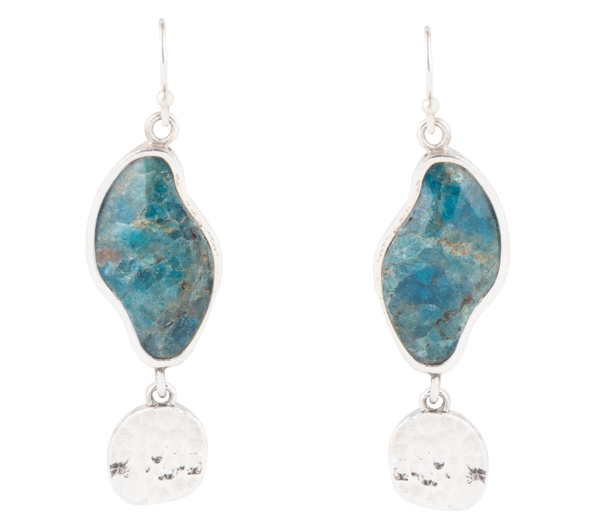 Barse Artisan Crafted Sterling Luna Blue Apatite Drop Earrings