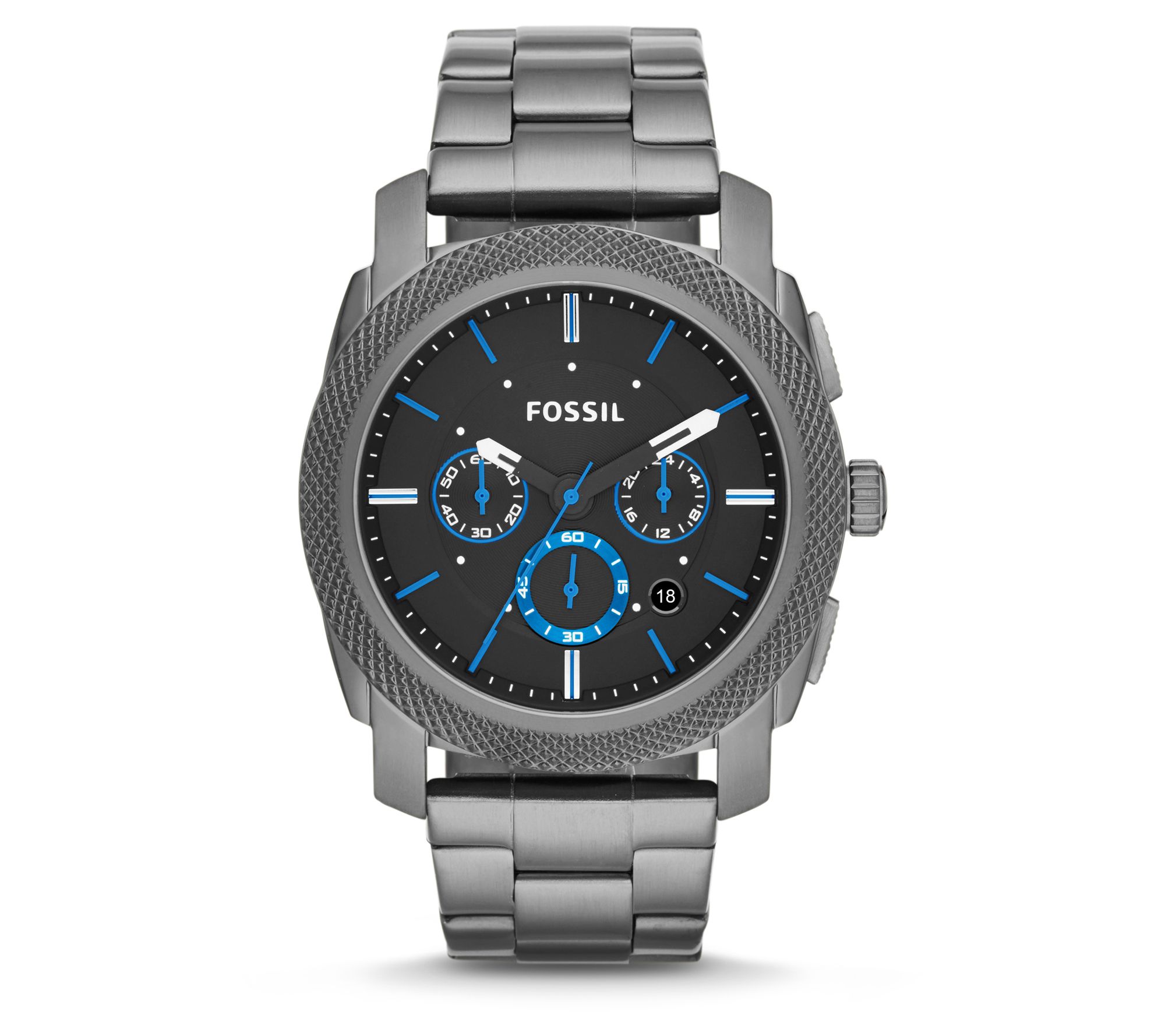 Fossil Men s Machine Stainless Steel Smoke Chronograph Watch QVC