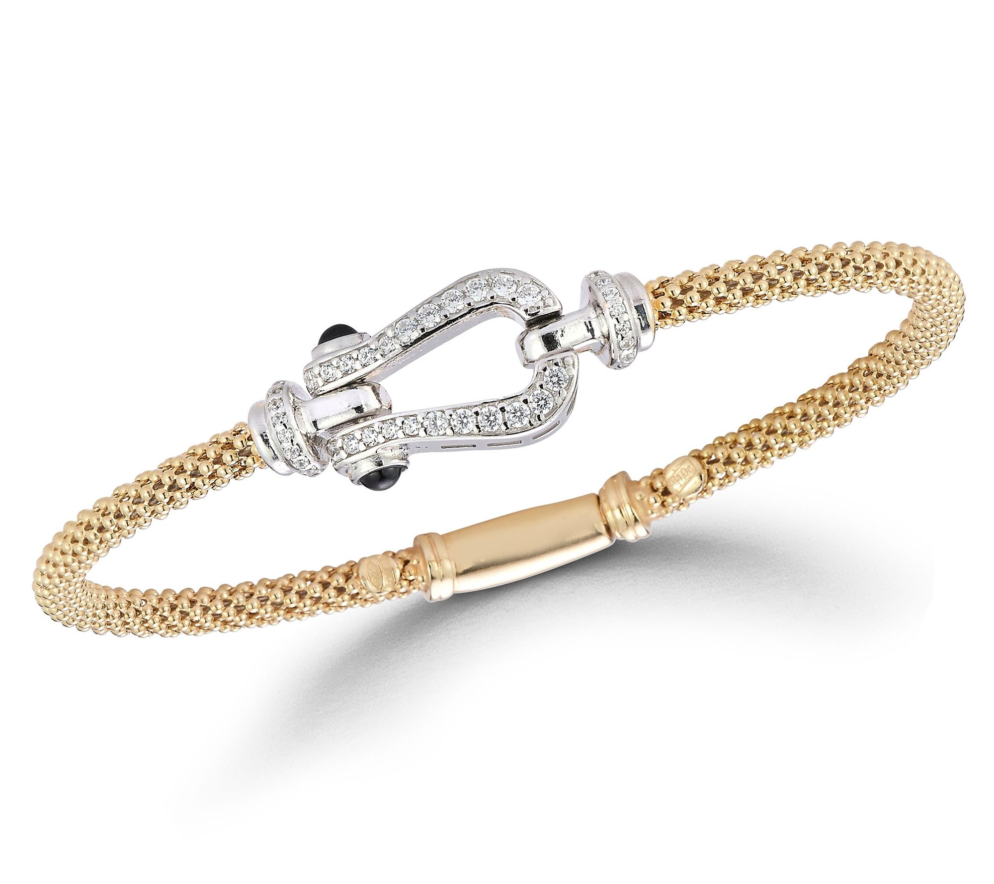 Italian Silver Two-Tone Pave Horseshoe Bangle,Sterling