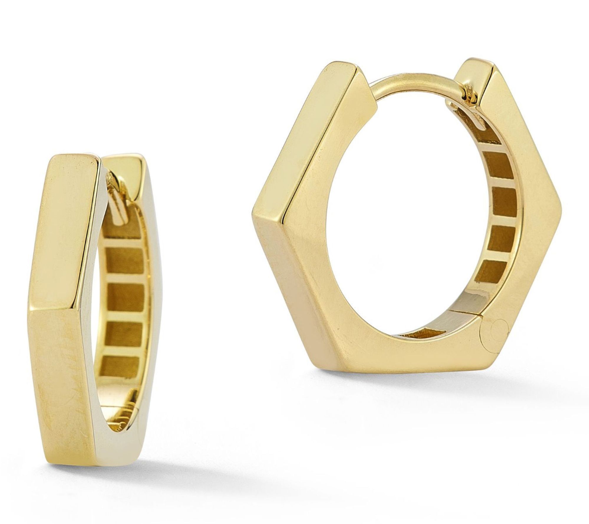 Italian Gold Hexagon Huggie Hoop Earrings, 14K