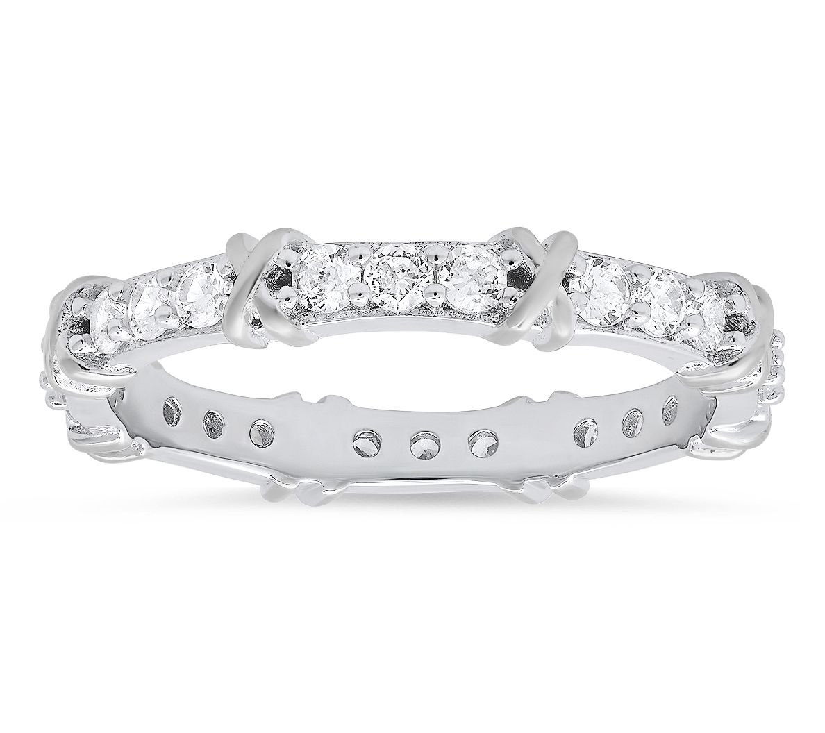 Diamonique 0.70 cttw "X" Stackable Ring, Sterling Silver