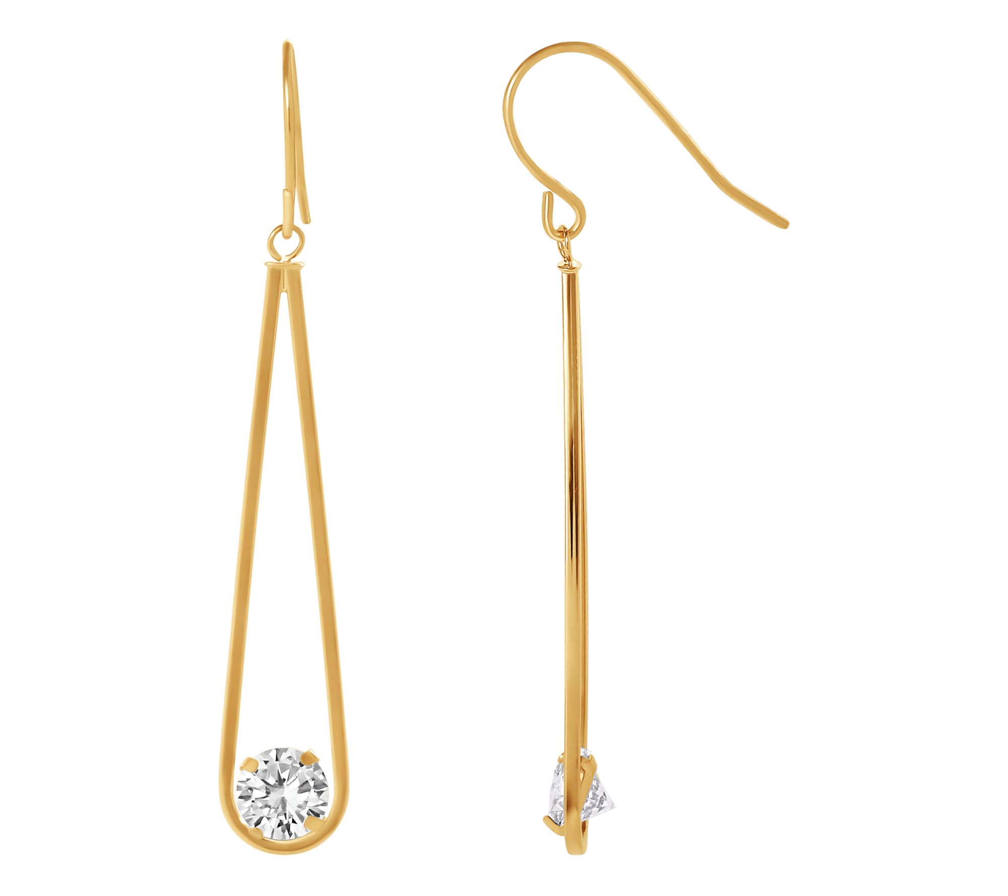 Diamonique Polished Linear Teardrop Earrings, 14K