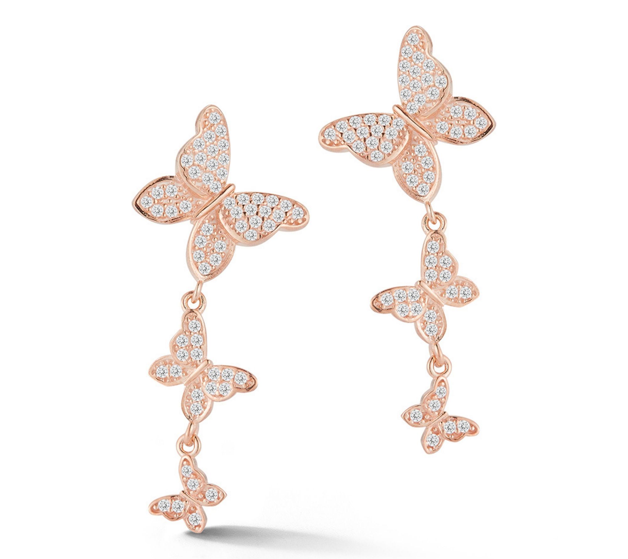 Sterlina Silver Pave Butterfly Chain Drop Earrings, Sterling