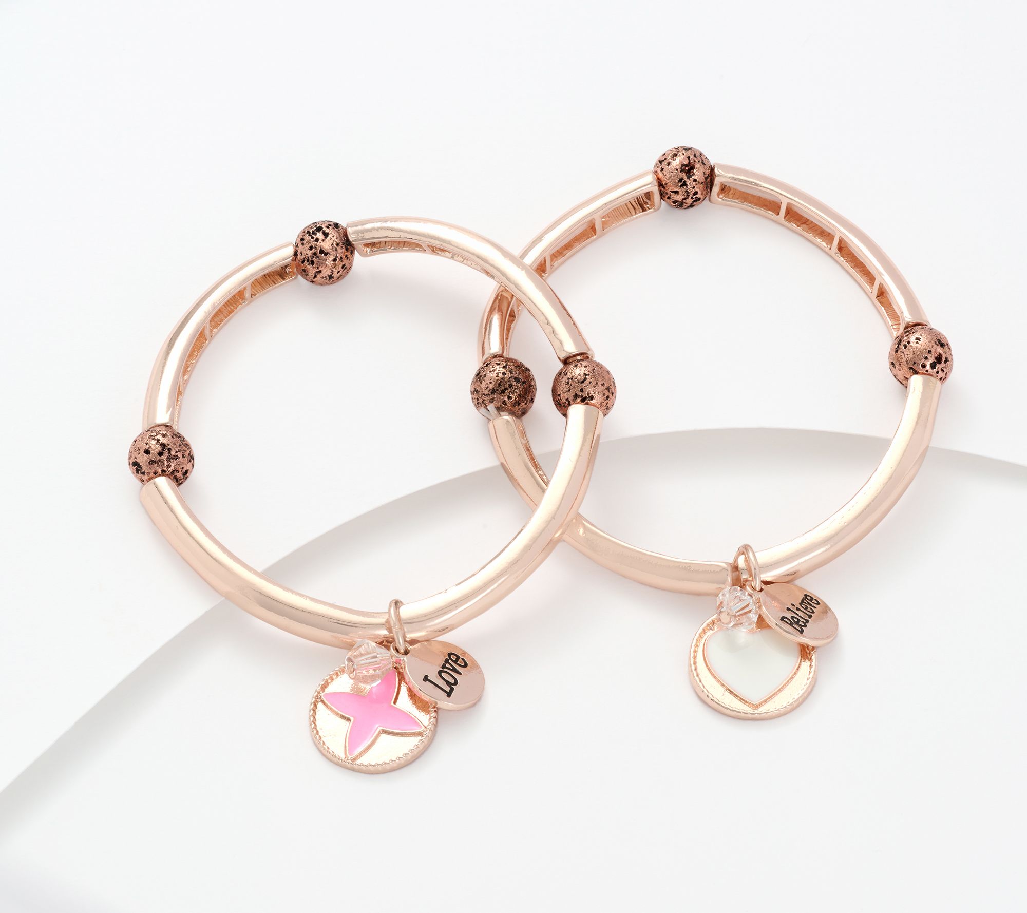 Zorbitz Set of 2 Lava Bead & Charm Stretch Bracelets