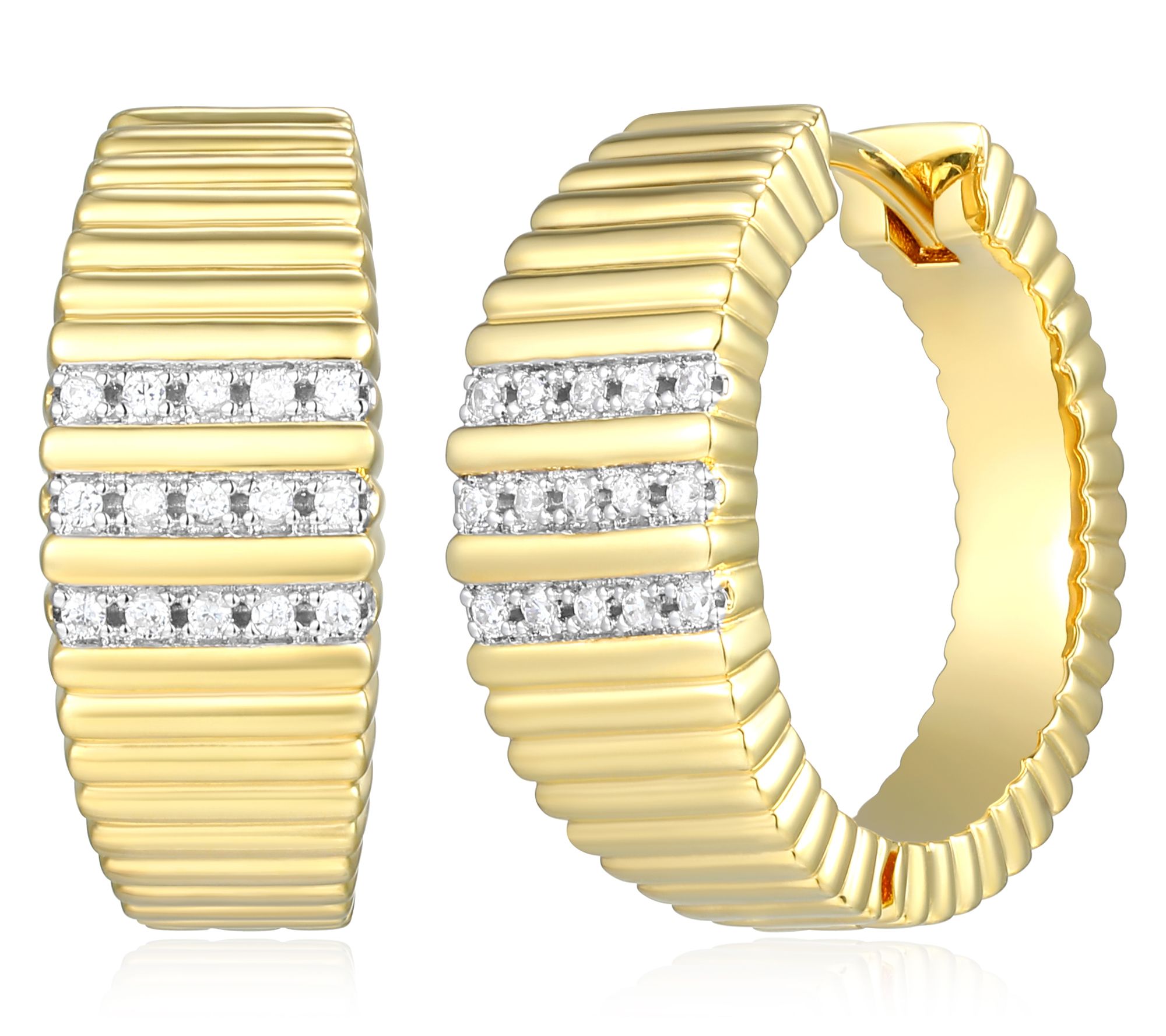 LuxLab Grown Diamond Ribbed Hoop Earrings, 18K Gold Plated