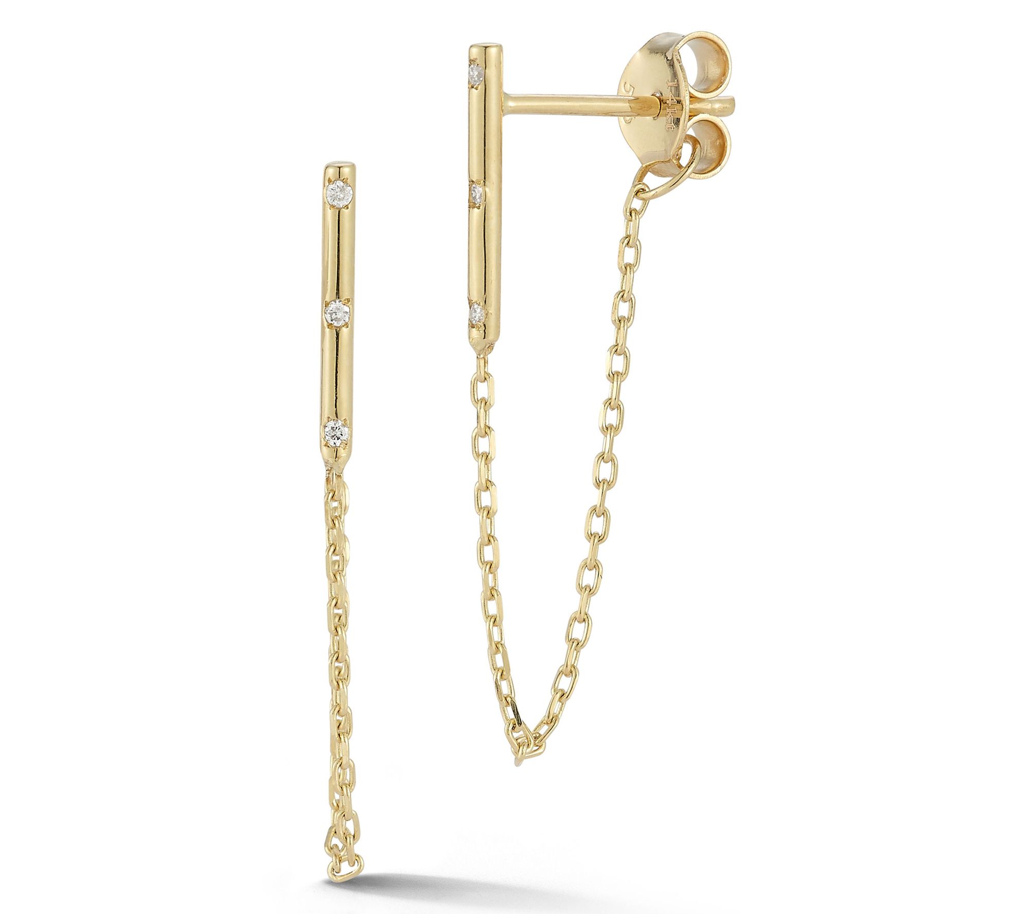 Luminosa Gold Diamond Accented Bar Chain Drop Earrings, 14K