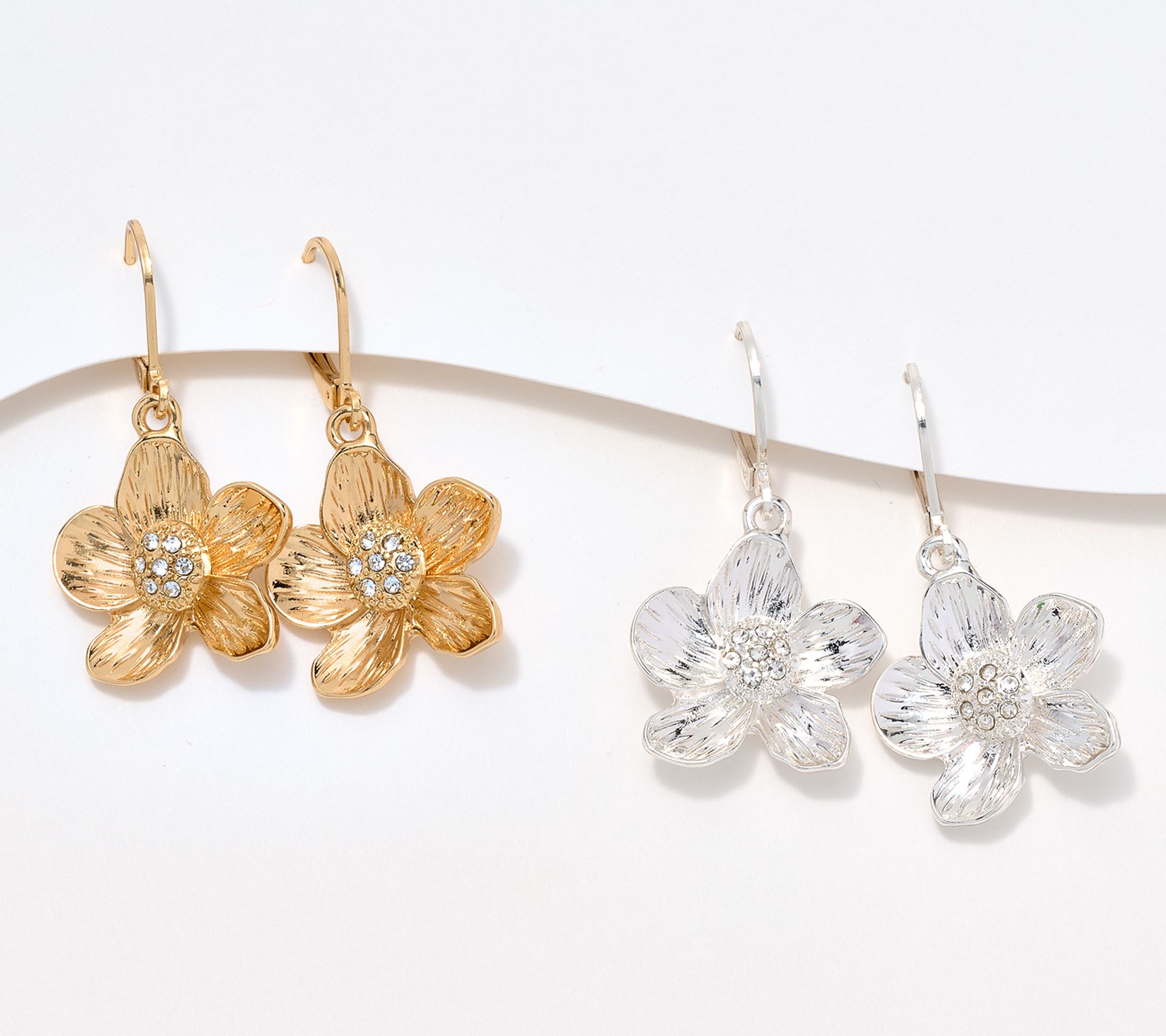 "As Is" Joan Rivers Etched Flower Leverback Earrings S/2