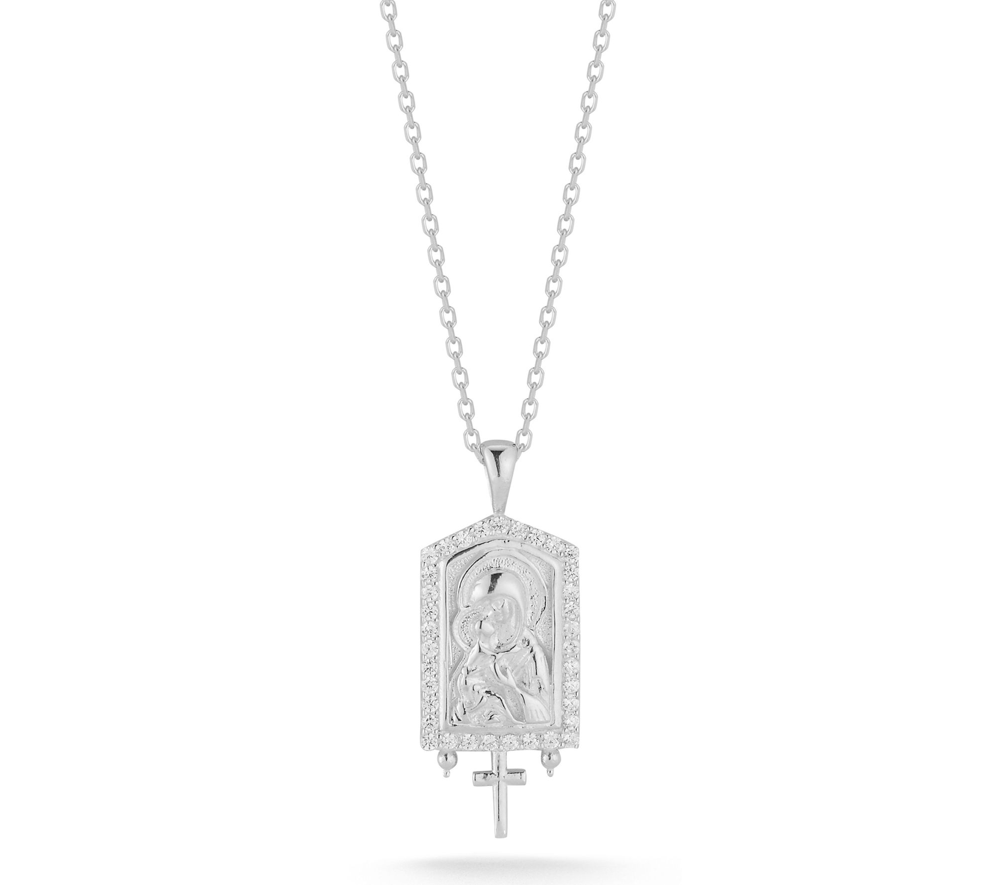 Sterlina Silver Mother Mary Religious Necklace,Sterling