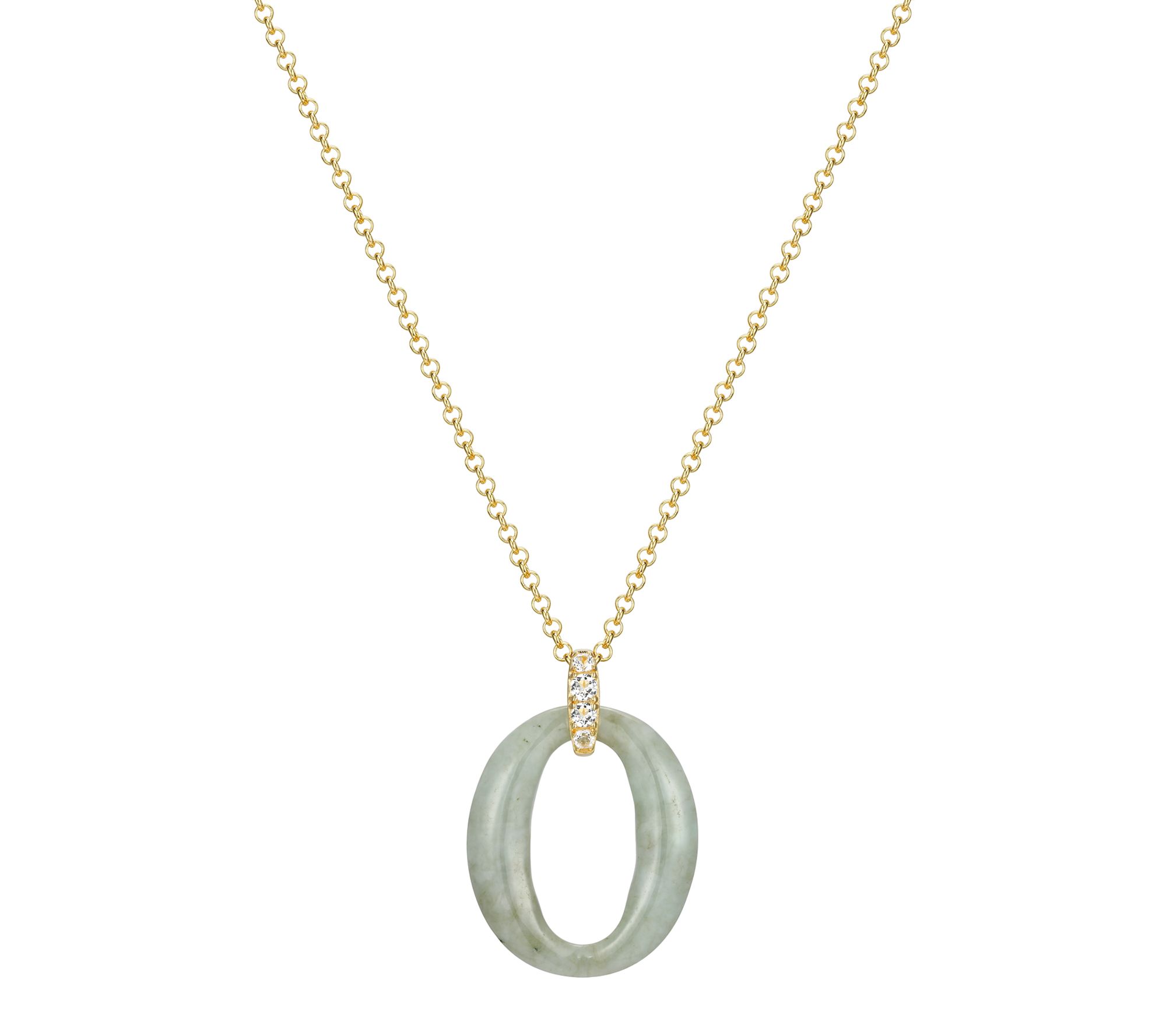 Dynasty Jade Open Oval Pendant w/ Chain, 18K Gold Plated