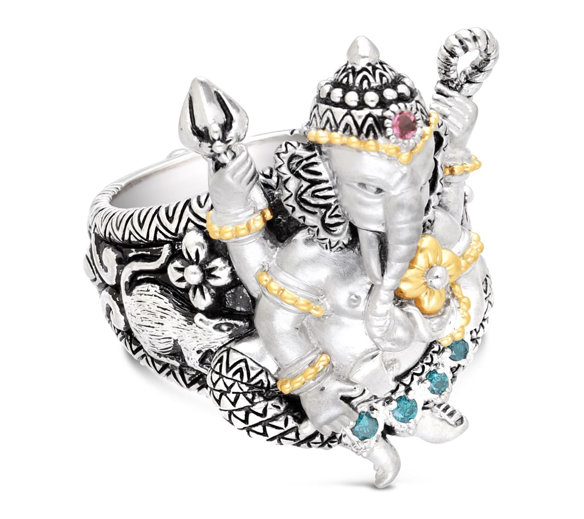 Barbara Bixby Sterling & 18K Gold Gemstone Ganesha Ring