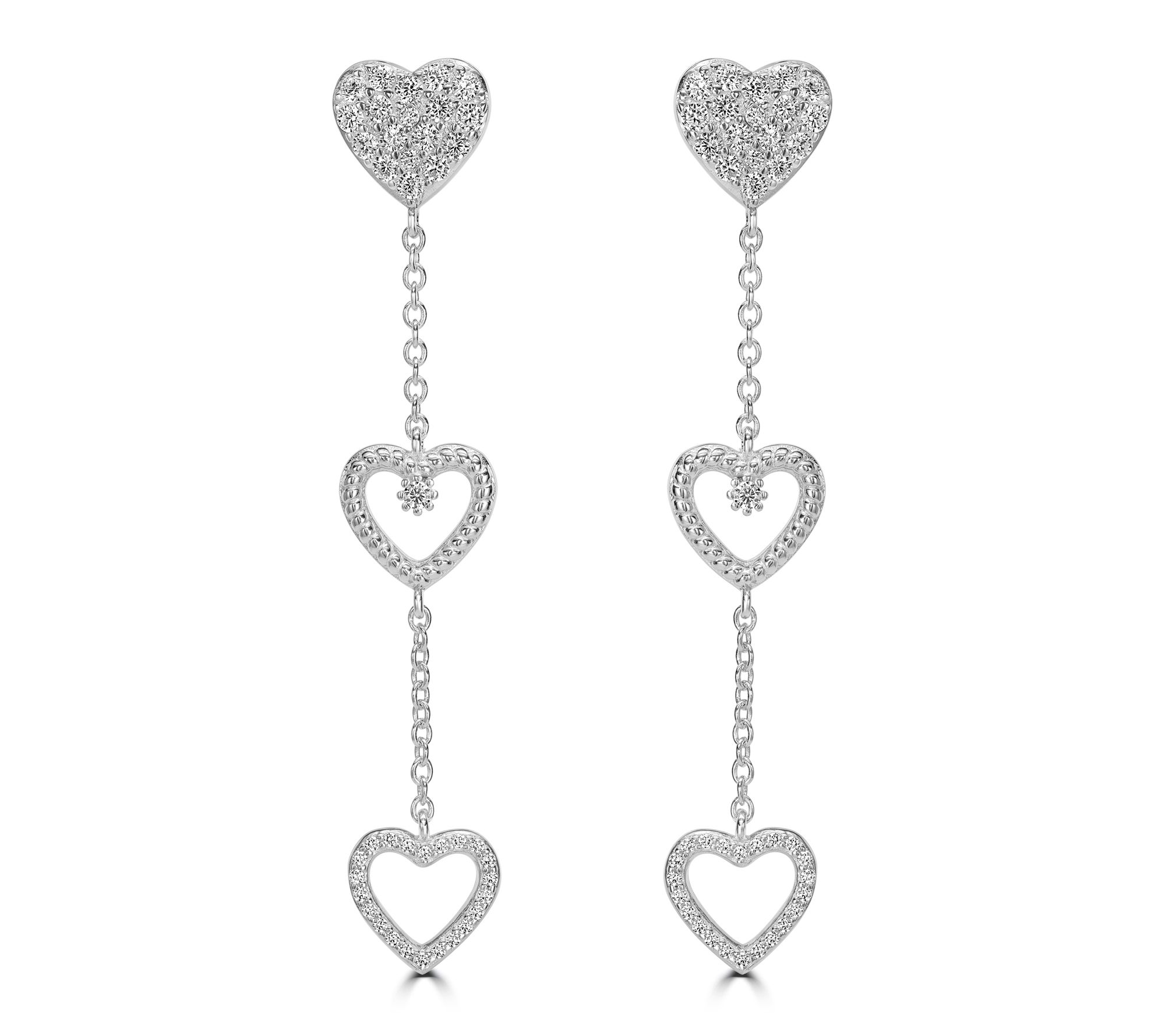 Diamonique x Kathy Levine Heart Dangle Earrings, Sterling