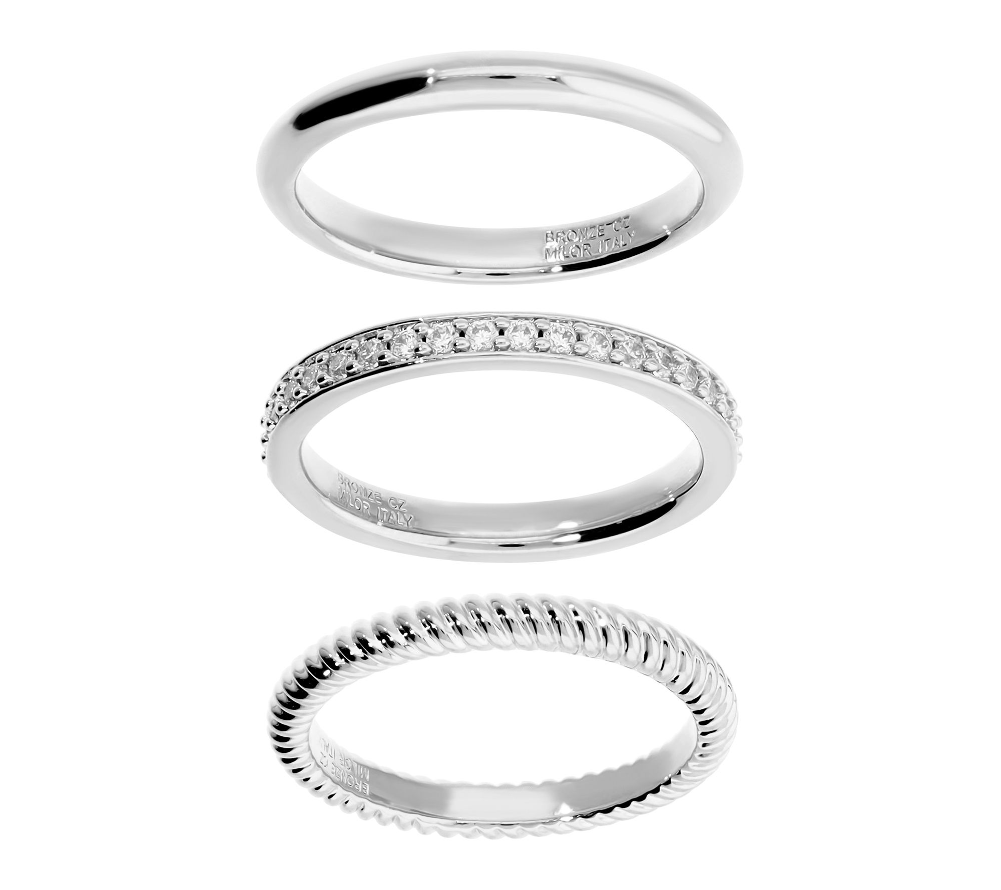 Diamonique x Bronzo Italia Set Of 3 Stackable Rings,18K Plated
