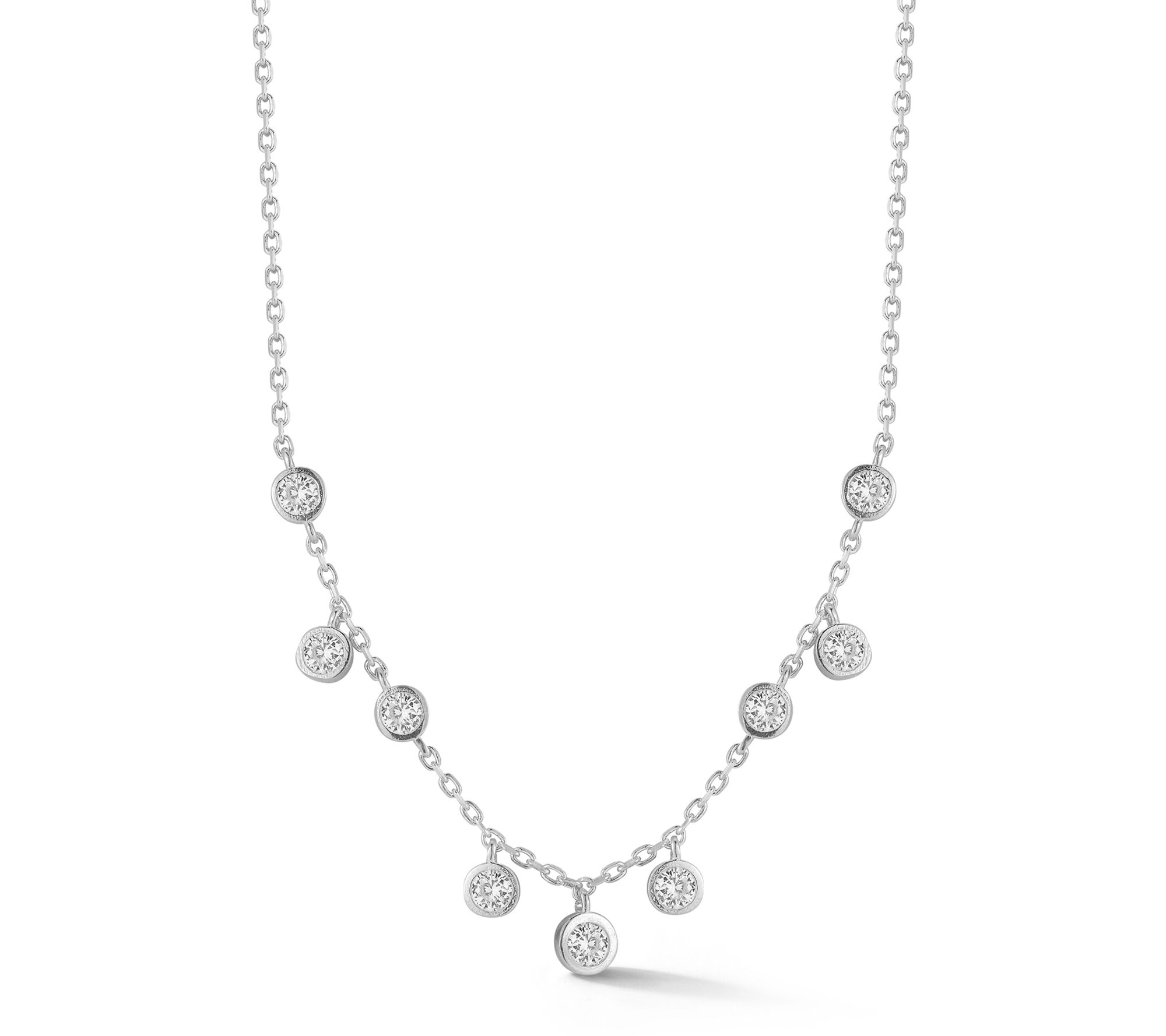 Sterlina Silver Round Station & Charm Necklace,Sterling