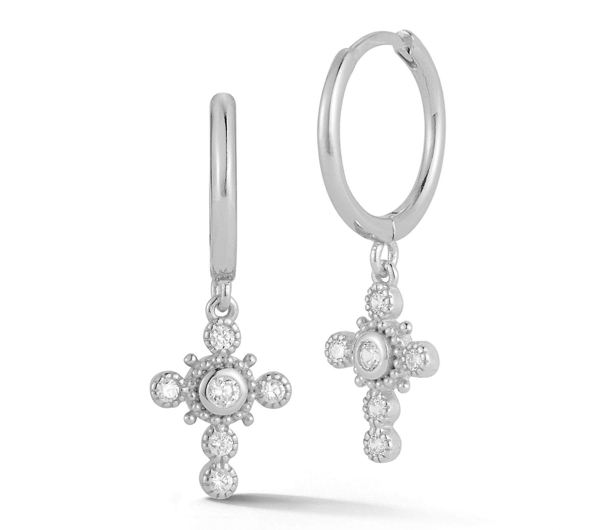 Sterlina Silver Dainty Round Cross Hoop Earrings, Sterling