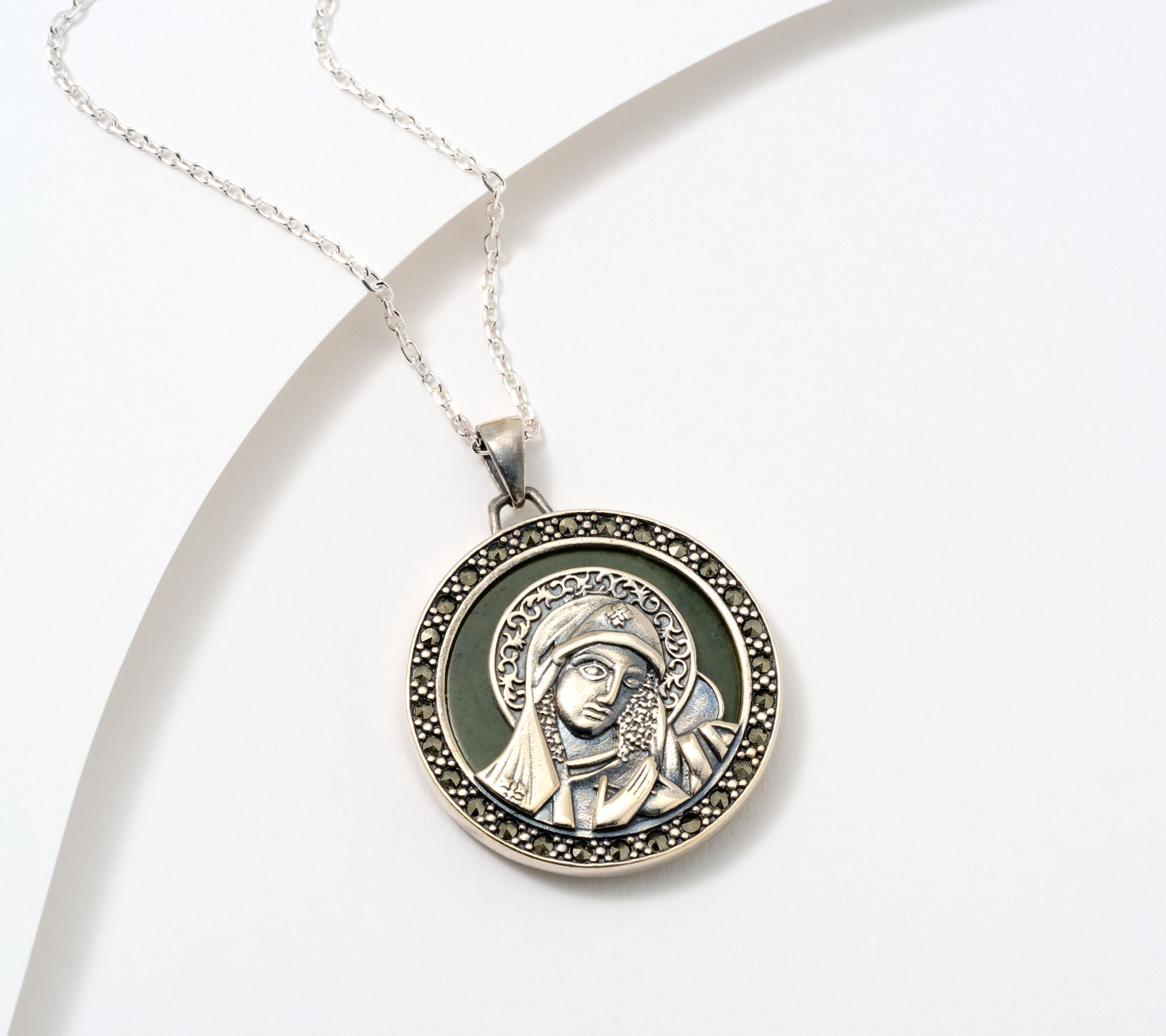 "As Is" Connemara Marble Sterling Silver Blessed Mother Pendant