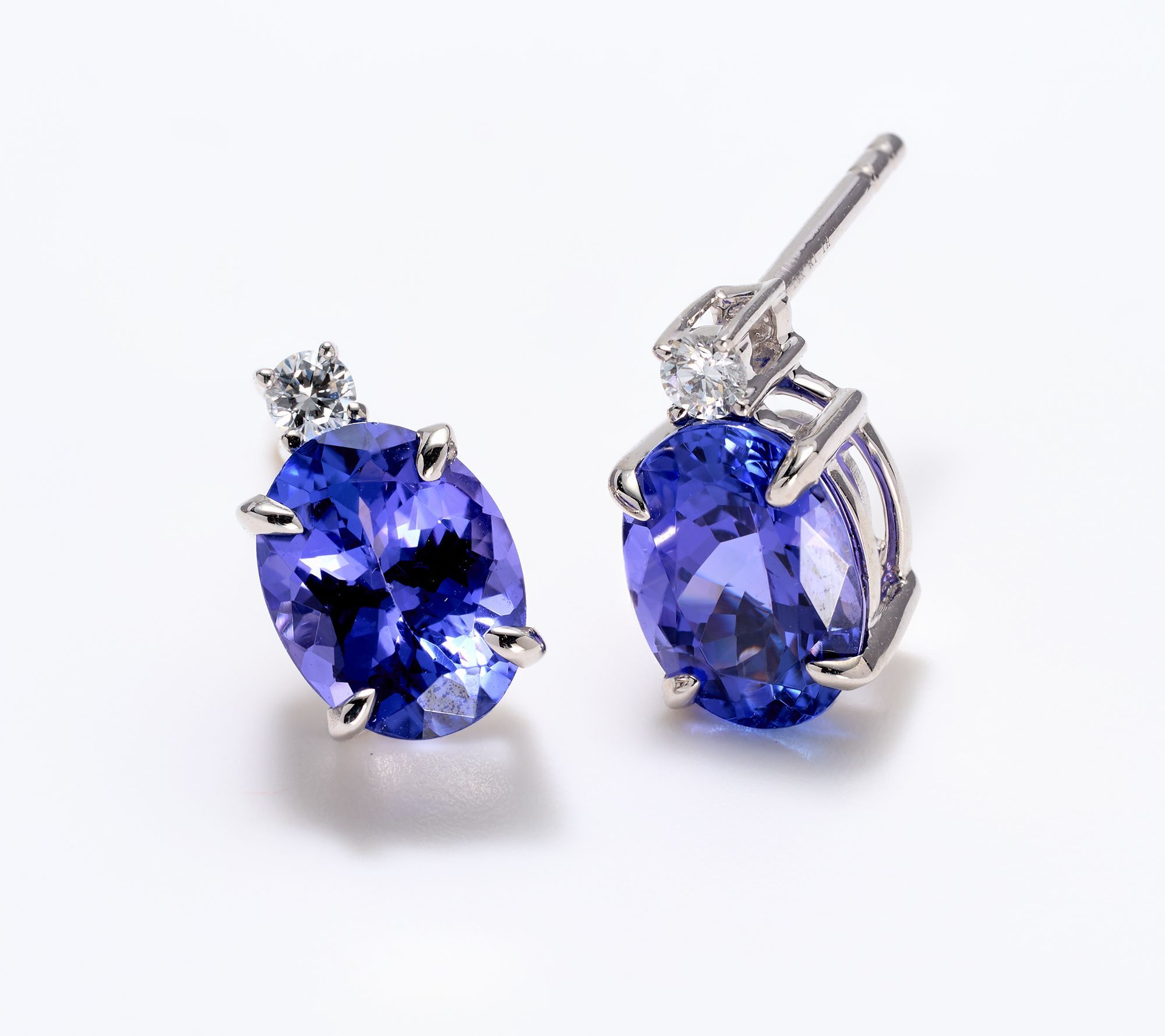 Pure Tanzanite by Jeff Moseley Oval Stud w/ Diamond Accent, 18K Gold