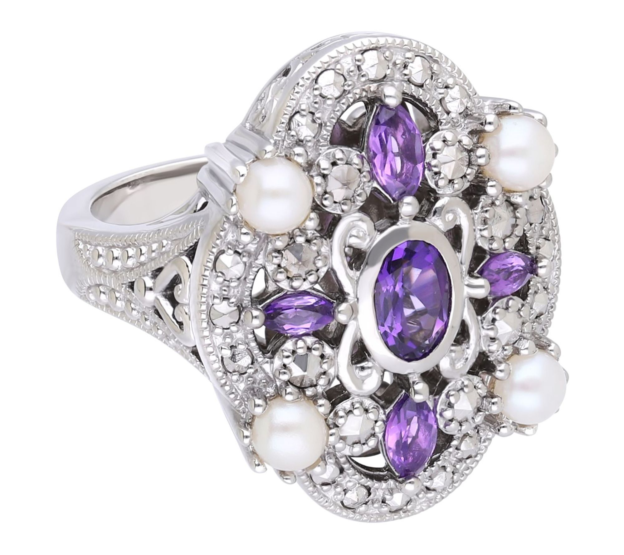 Dallas Prince Sterling Chrome Marcasite & Multi-Gemstone Ring