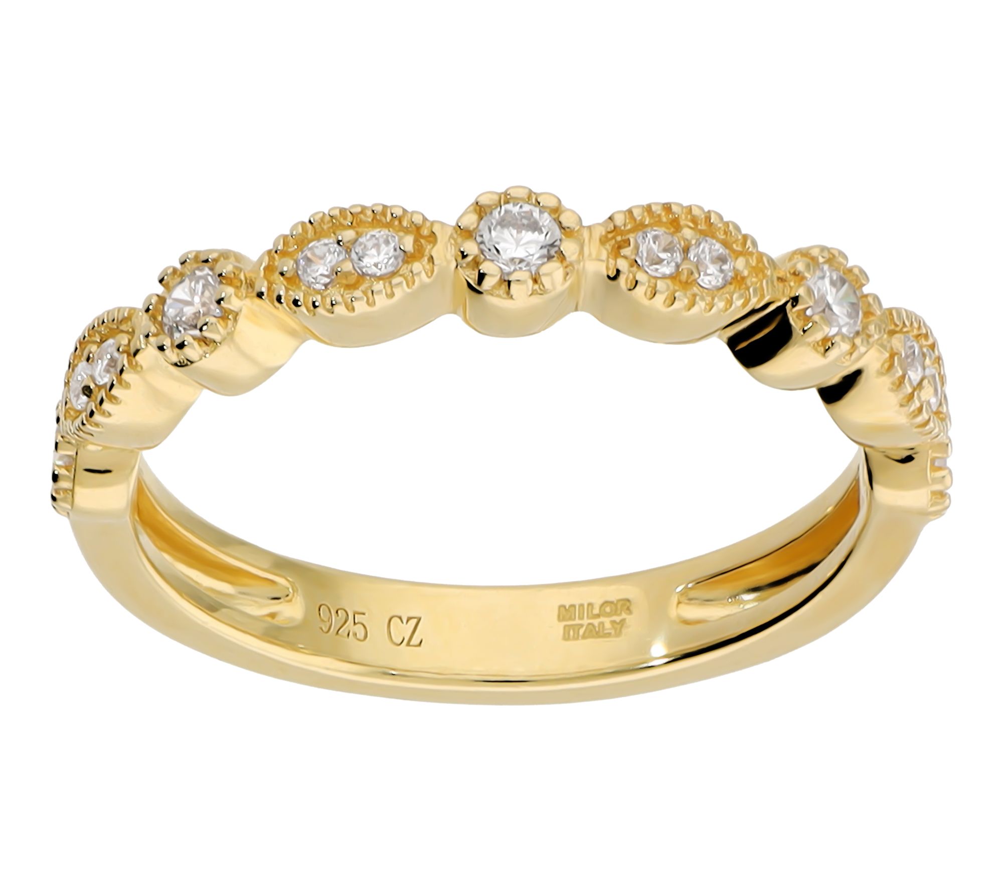 Diamonique Round & Marquise Cut Band Ring, 14KGold Plated