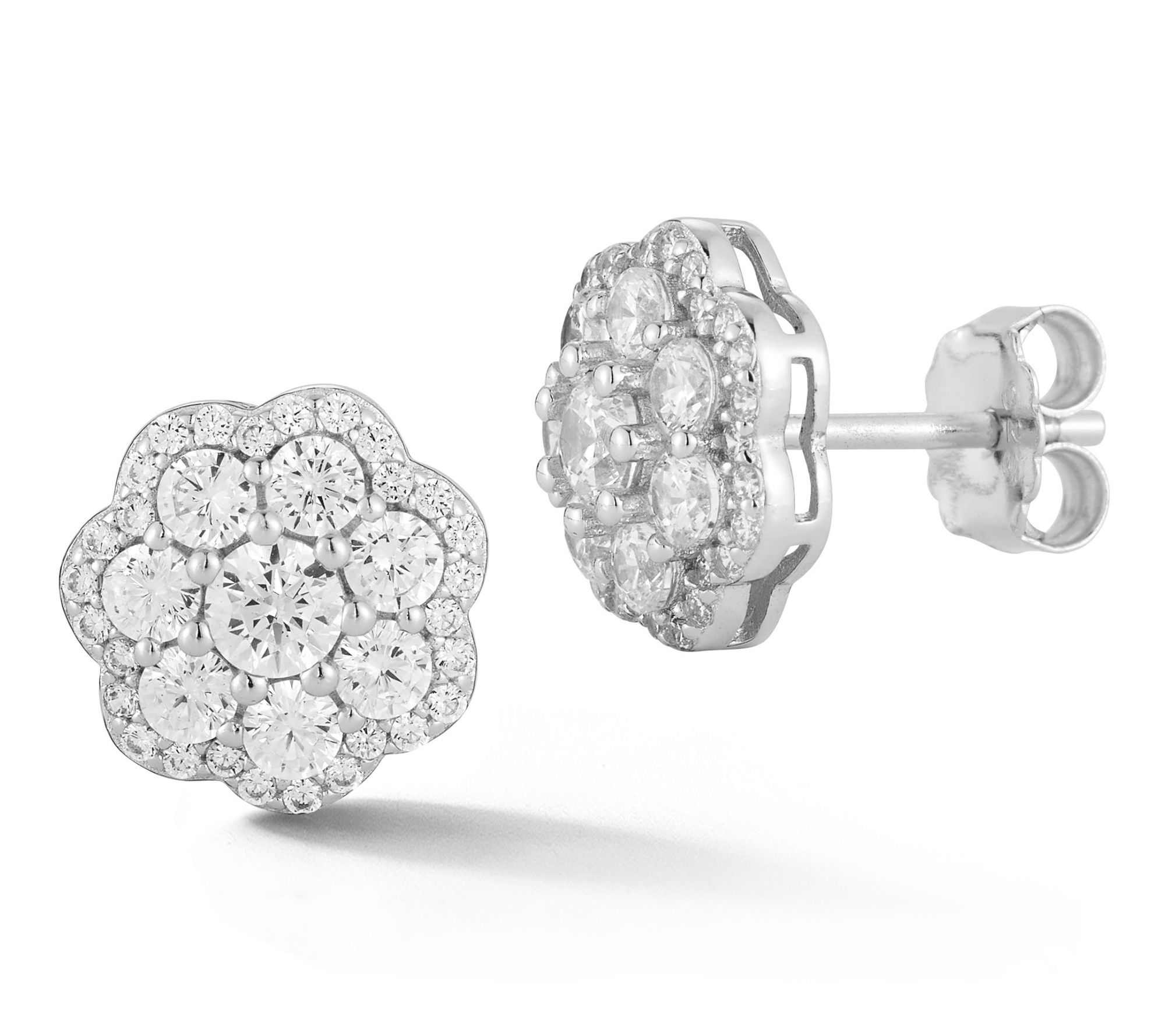 Rachel Zoe Pave Round Flower Stud Earrings, Sterling