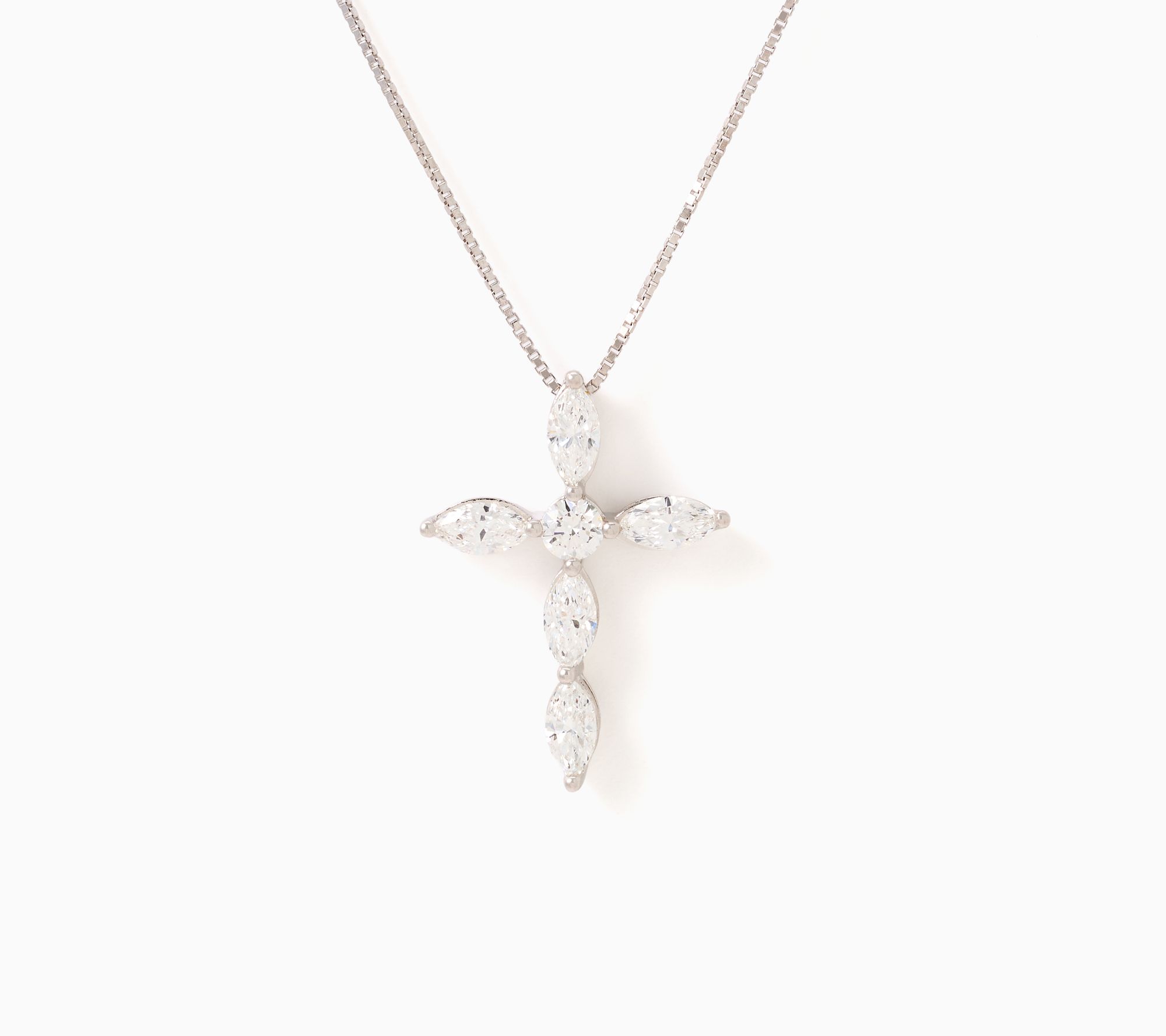 Fire Light Lab Grown Diamonds 1 cttw Marquise Cut Cross Necklace, Sterl
