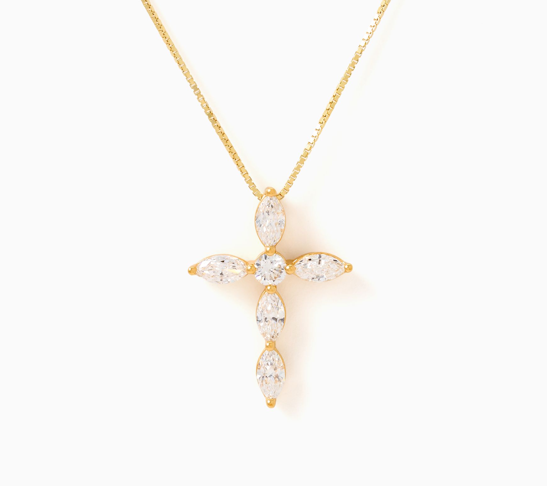 Fire Light Lab Grown Diamonds 1 cttw Marquise Cut Cross Necklace, Sterl