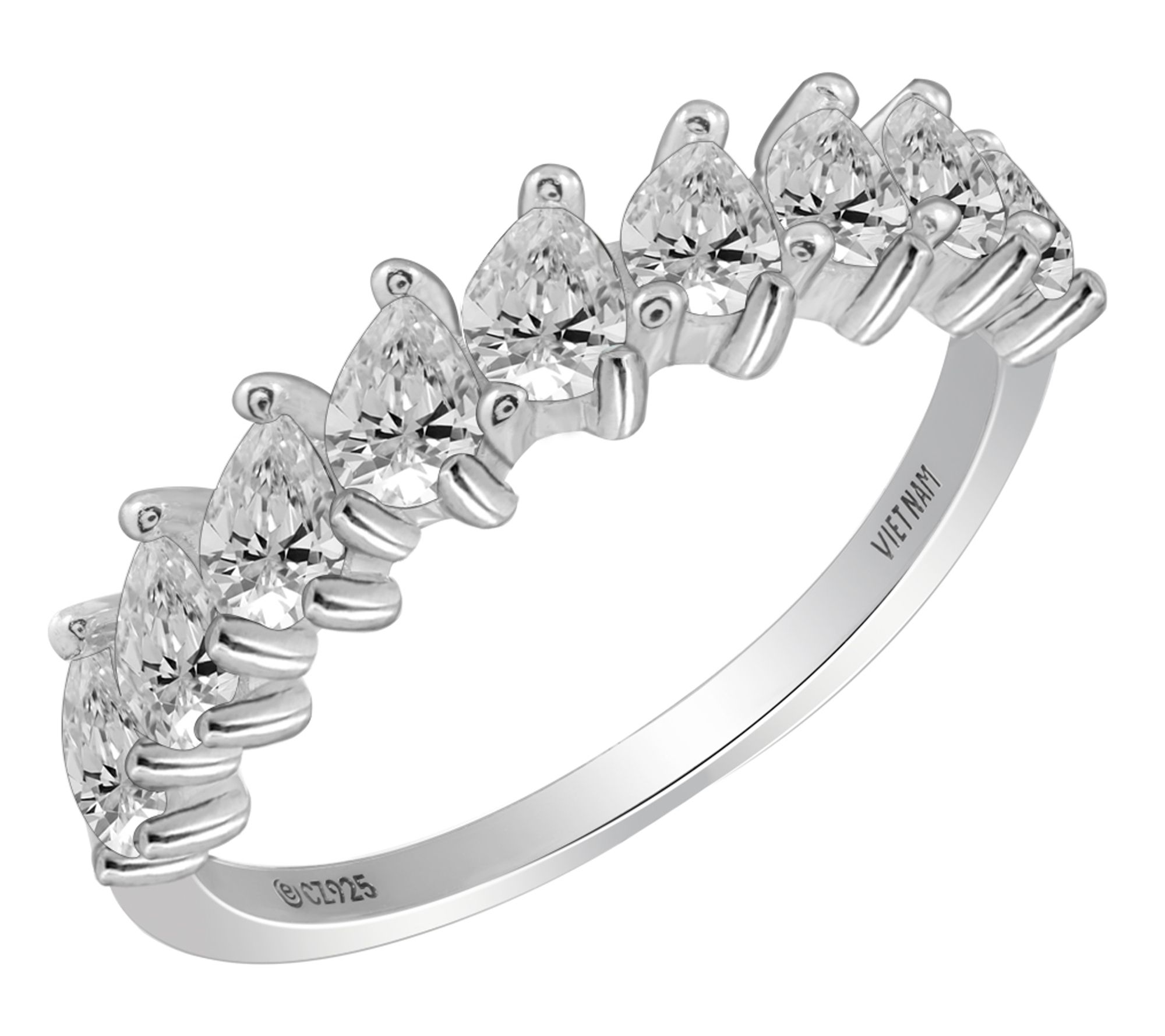 Diamonique Pear Cut Semi -Eternity Ring, Sterling Silver