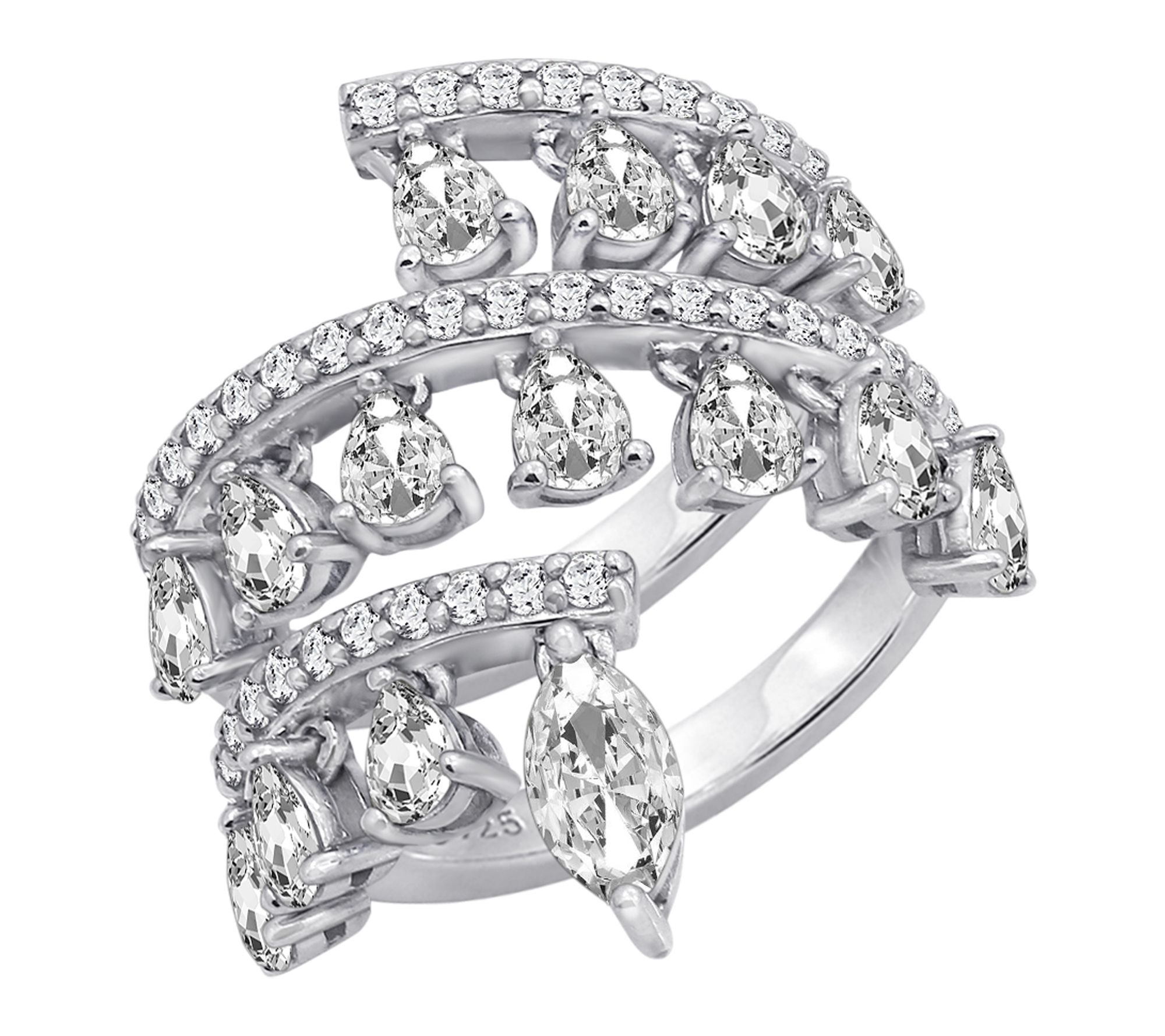 Diamonique Open Bypass Ring, Sterling Silver