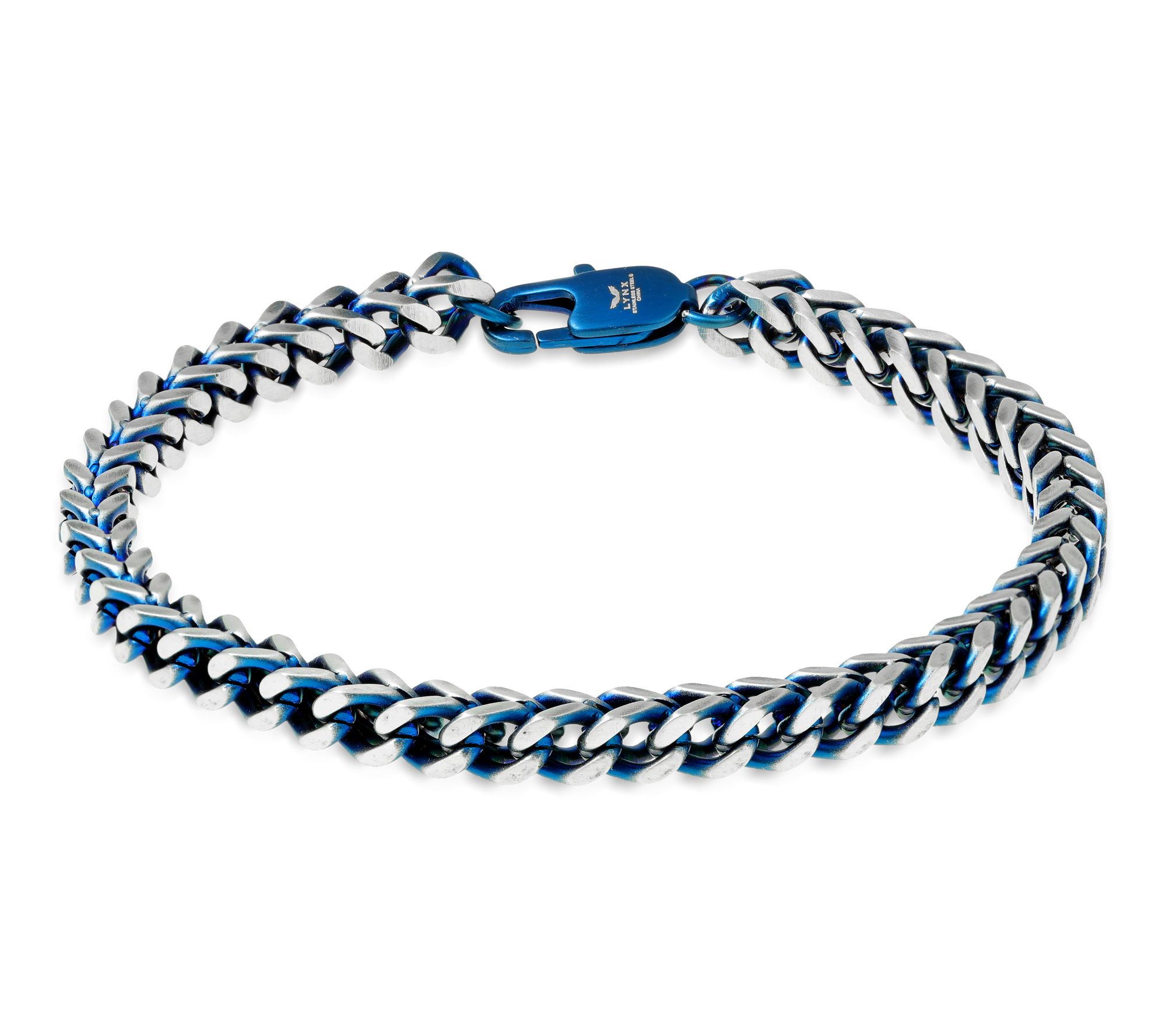 LYNX Men's Blue IP Plated Stainless Foxtail Chain Bracelet