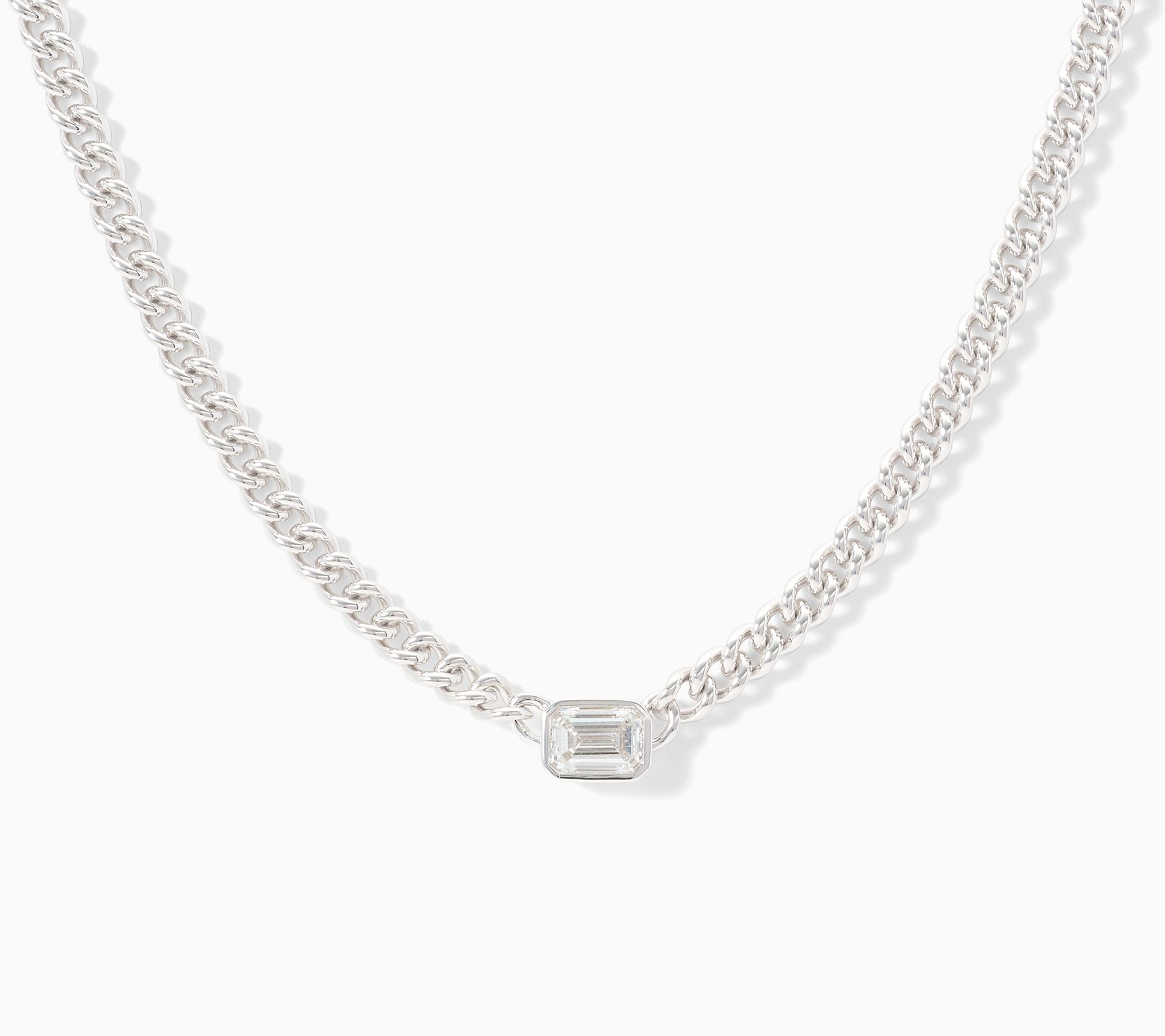 Fire Light Lab Grown Diamonds 2 ctw Emerald Cut Curb Necklace
