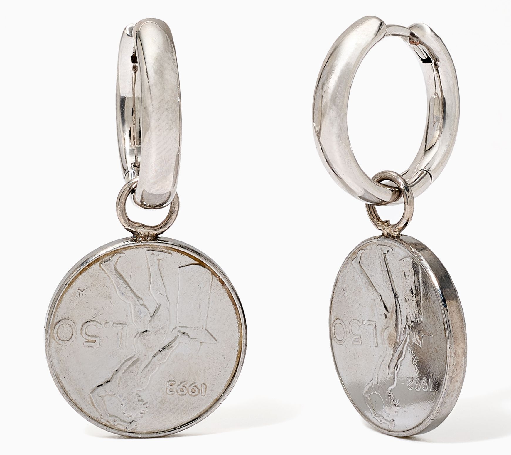 David Markstein Bronze Hoop Earrings w/ Genuine Lira Coin