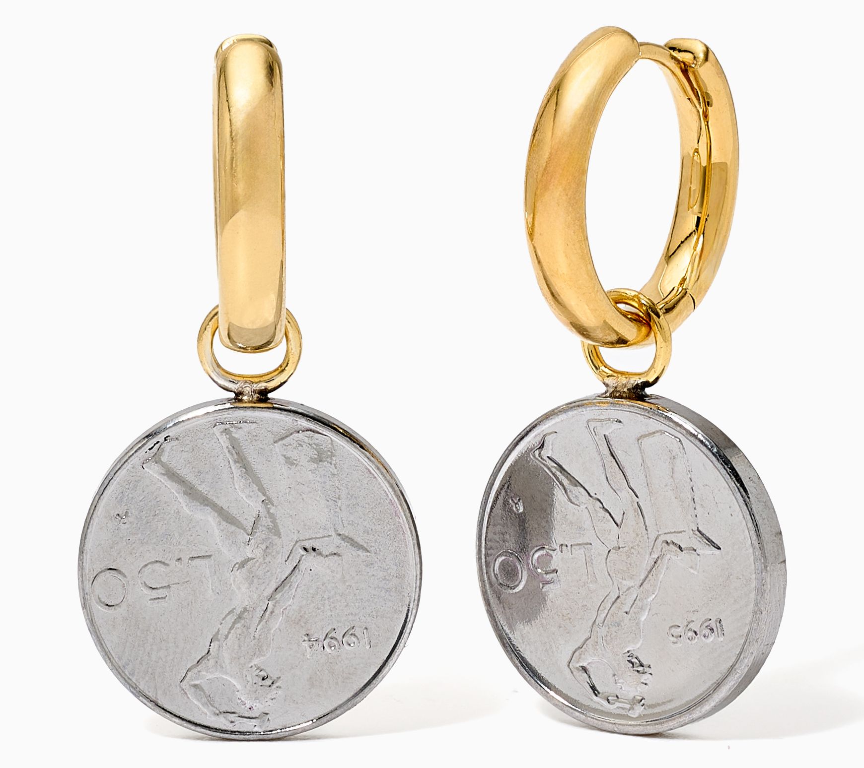 David Markstein Bronze Hoop Earrings w/ Genuine Lira Coin